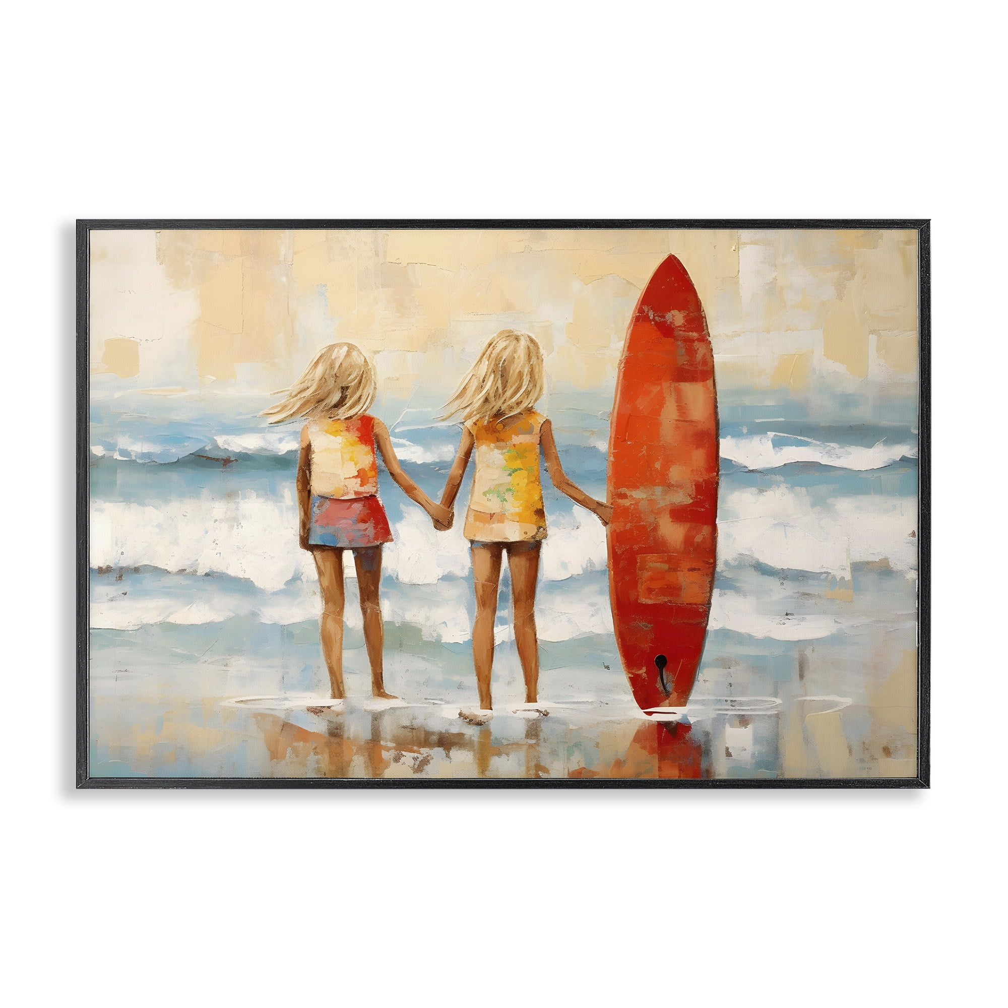 Stupell Industries Kids & Beach Surfboard People Painting Black Framed Art Print Wall Art, 24 x 16