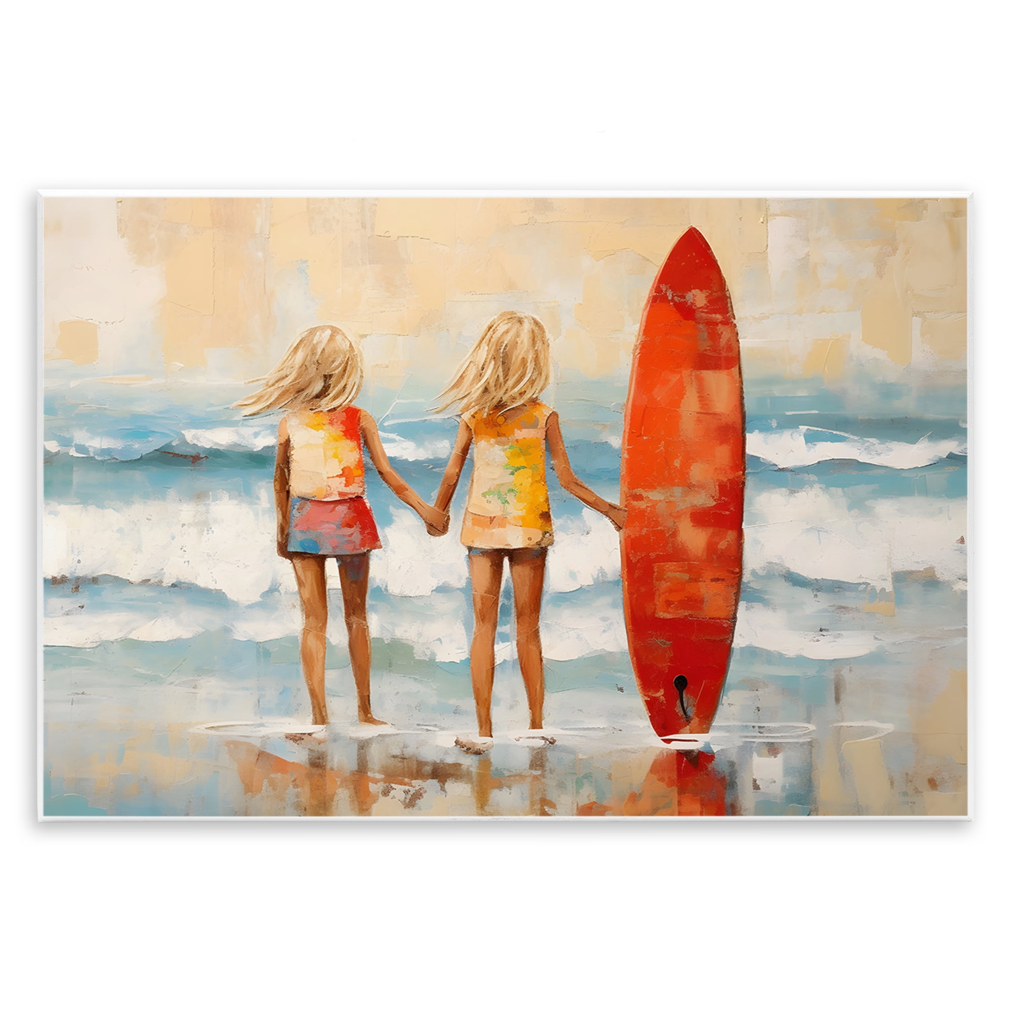 Stupell Industries Kids & Beach Surfboard People Painting Unframed Art Print Wall Art, 19 x 13
