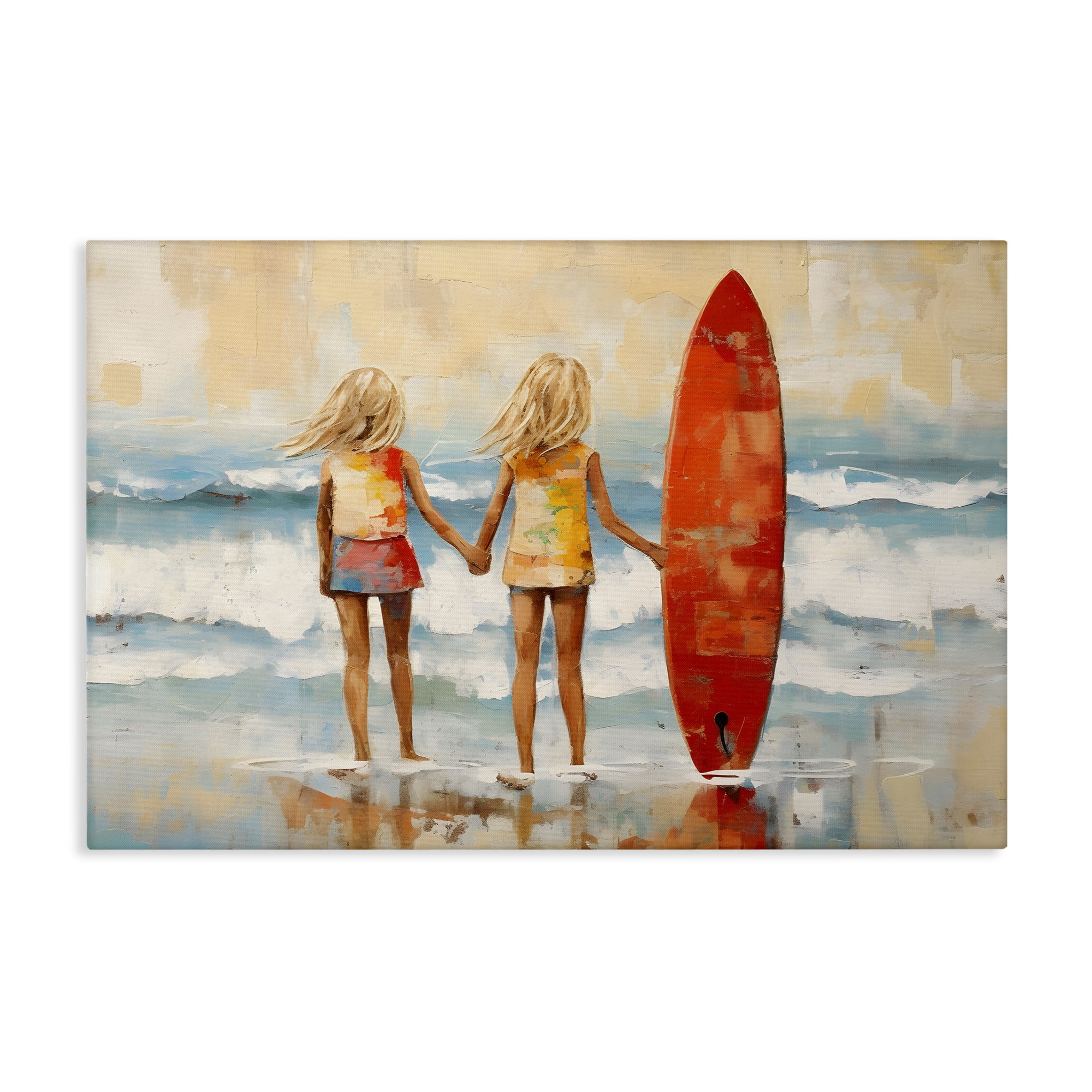 Stupell Industries Kids & Beach Surfboard People Painting Wrapped Canvas Art Print Wall Art, 30 x 20