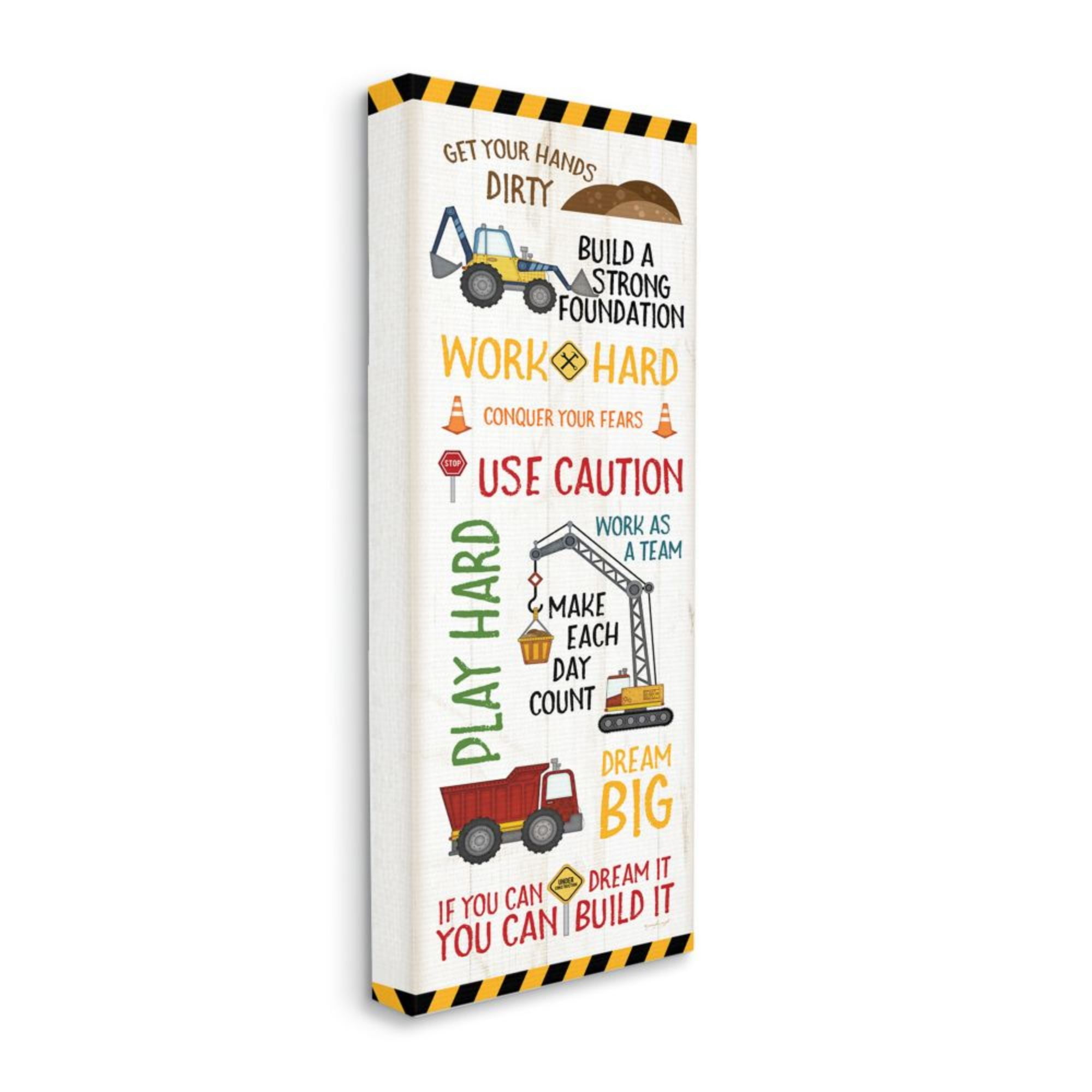 Stupell Industries Kids' Construction Zone Vehicles Motivational Phrases Design by Jennifer Pugh, 20" x 48"