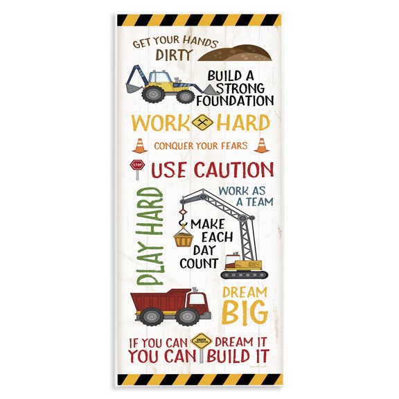 Stupell Industries Eclectic Kids' Construction Zone Vehicles Wall Plaque Art, 7 x 17, by Jennifer Pugh