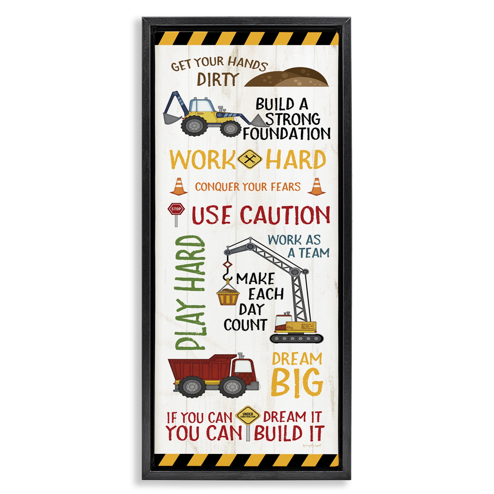 Stupell Industries Kids' Construction Zone Vehicles Transportation Painting Black Floater Framed Canvas Art Print Wall Art, 11 x 25