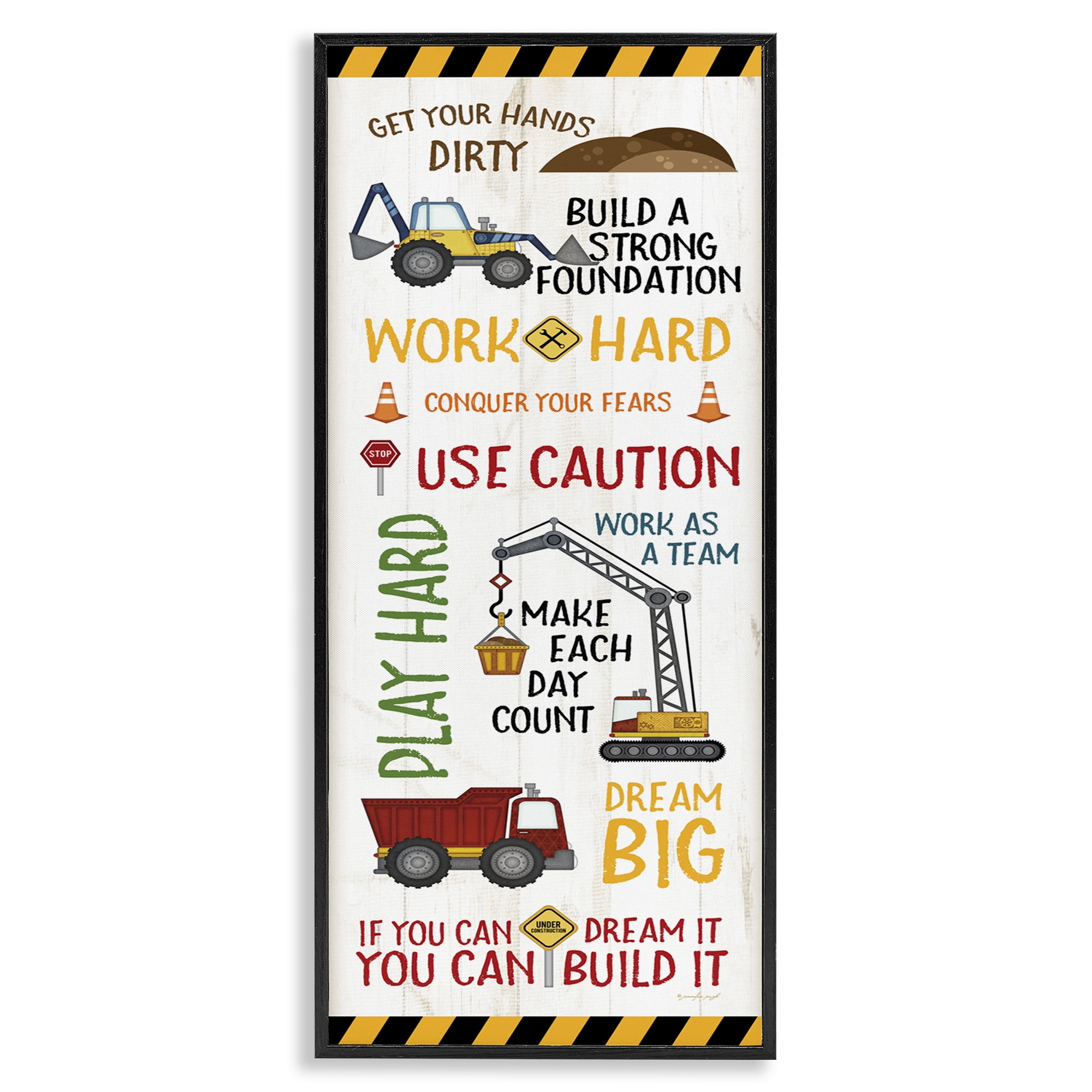 Stupell Industries Kids' Construction Zone Vehicles Transportation Painting Black Framed Art Print Wall Art, 13 x 30