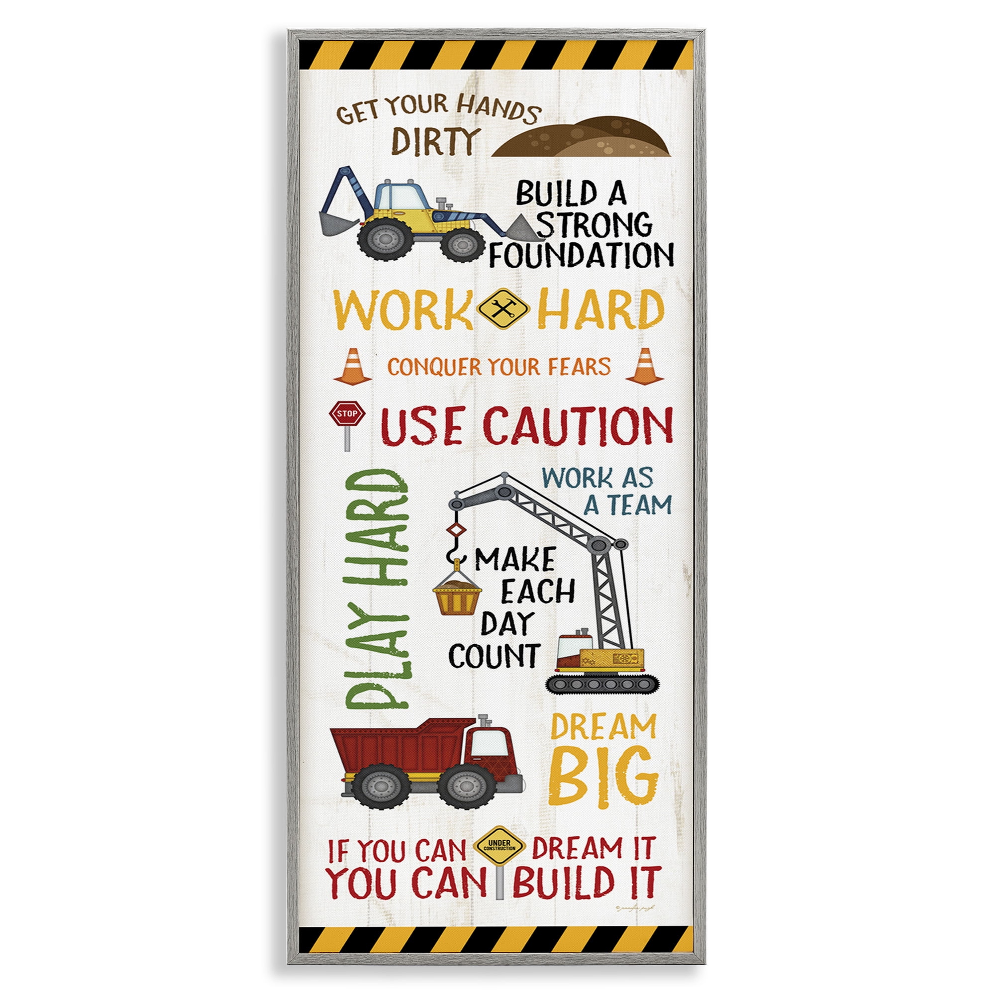 Stupell Industries Kids' Construction Zone Vehicles Transportation Painting Gray Framed Art Print Wall Art, 10 x 24