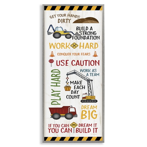 Stupell Industries Kids' Construction Zone Vehicles Transportation Painting Gray Framed Art Print Wall Art, 13 x 30