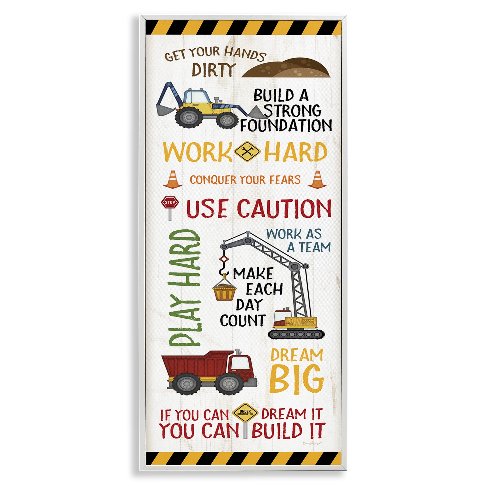 Stupell Industries Kids' Construction Zone Vehicles Transportation Painting White Framed Art Print Wall Art, 13 x 30