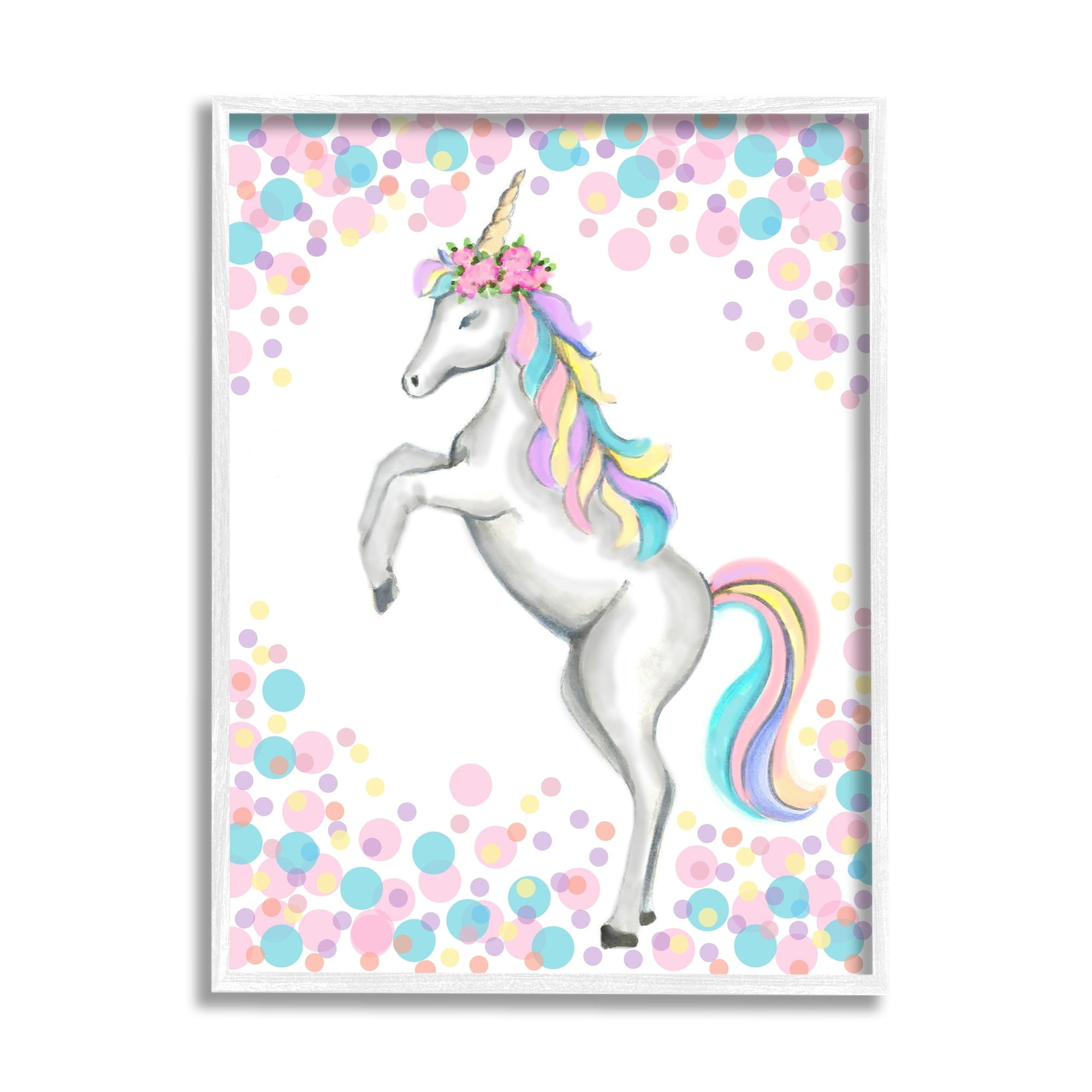 Stupell Industries Kids' Fantasy Unicorn Pink Blue Purple Polka Dots, 11 x 14,Design by Reesa Qualia