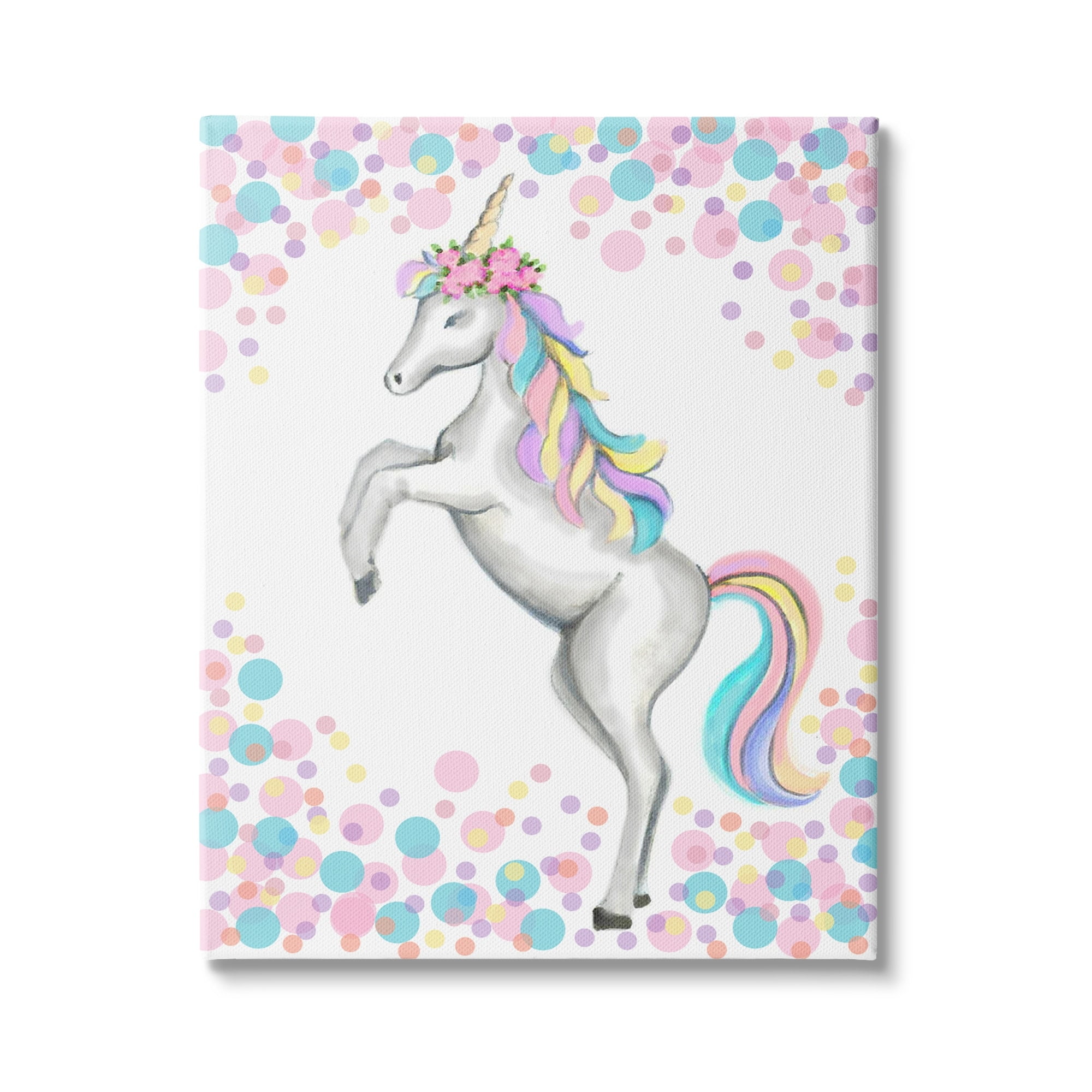 Stupell Industries Kids' Fantasy Unicorn Pink Blue Purple Polka Dots, 30 x 40,Design by Reesa Qualia