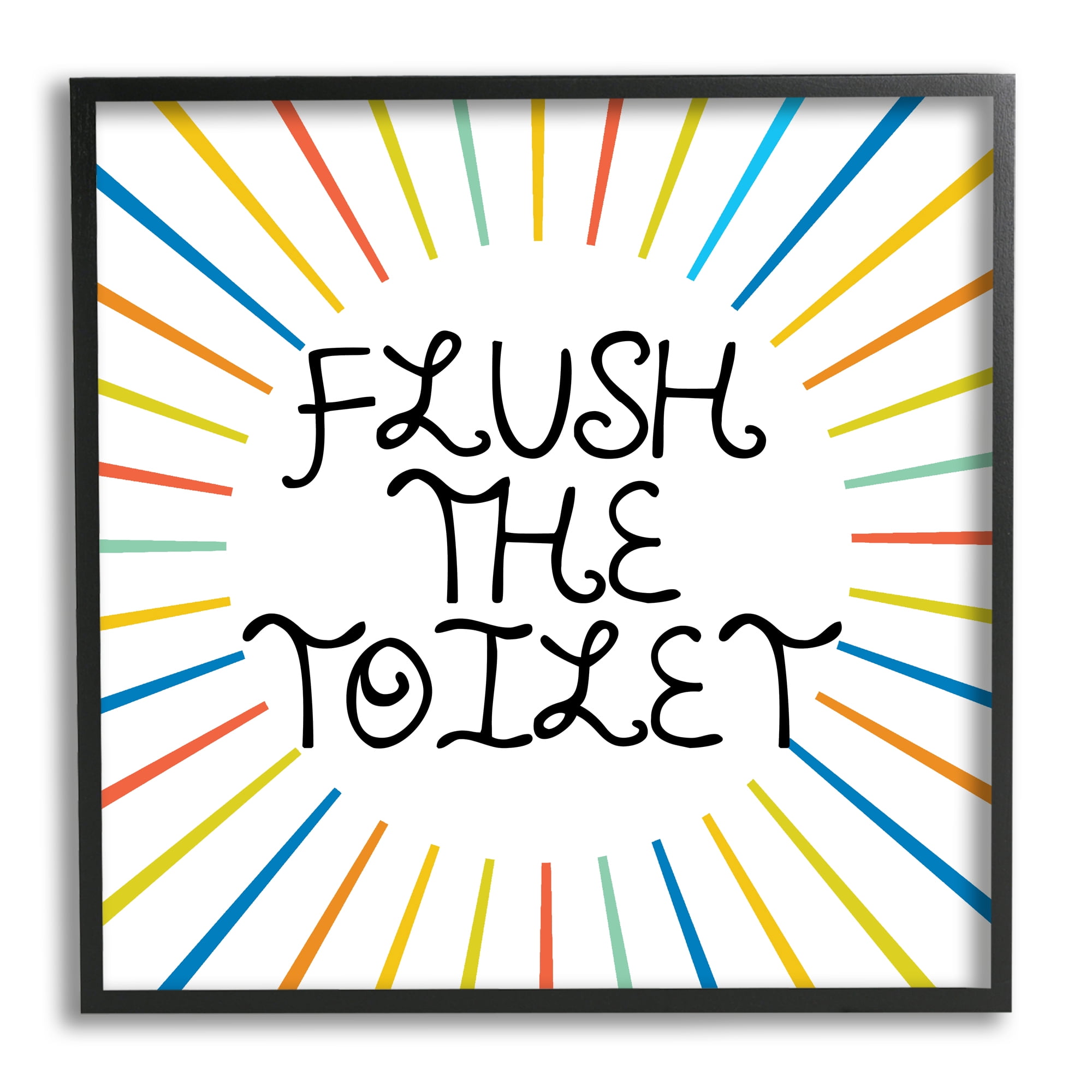 Stupell Industries Kids' Flush The Toilet Bathroom Rules Rainbow Stripes Typography Painting Black Framed Art Print Wall Art, 24 x 24