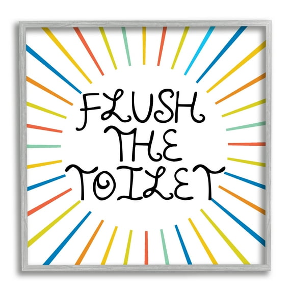 Stupell Industries Kids' Flush The Toilet Bathroom Rules Rainbow Stripes Typography Painting Gray Framed Art Print Wall Art, 24 x 24