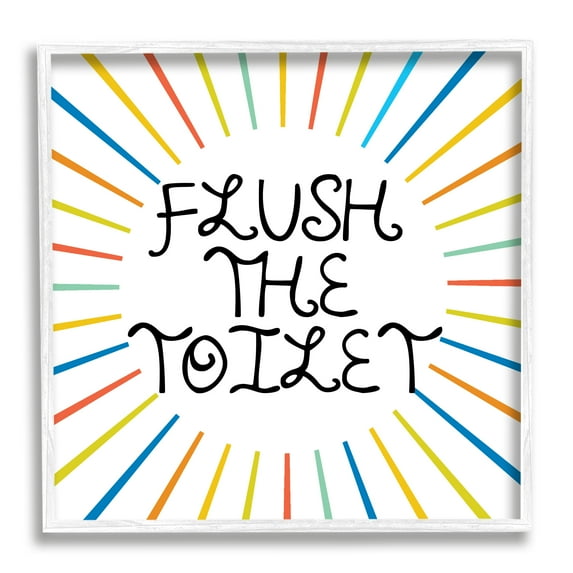 Stupell Industries Kids' Flush The Toilet Bathroom Rules Rainbow Stripes Typography Painting White Framed Art Print Wall Art, 24 x 24