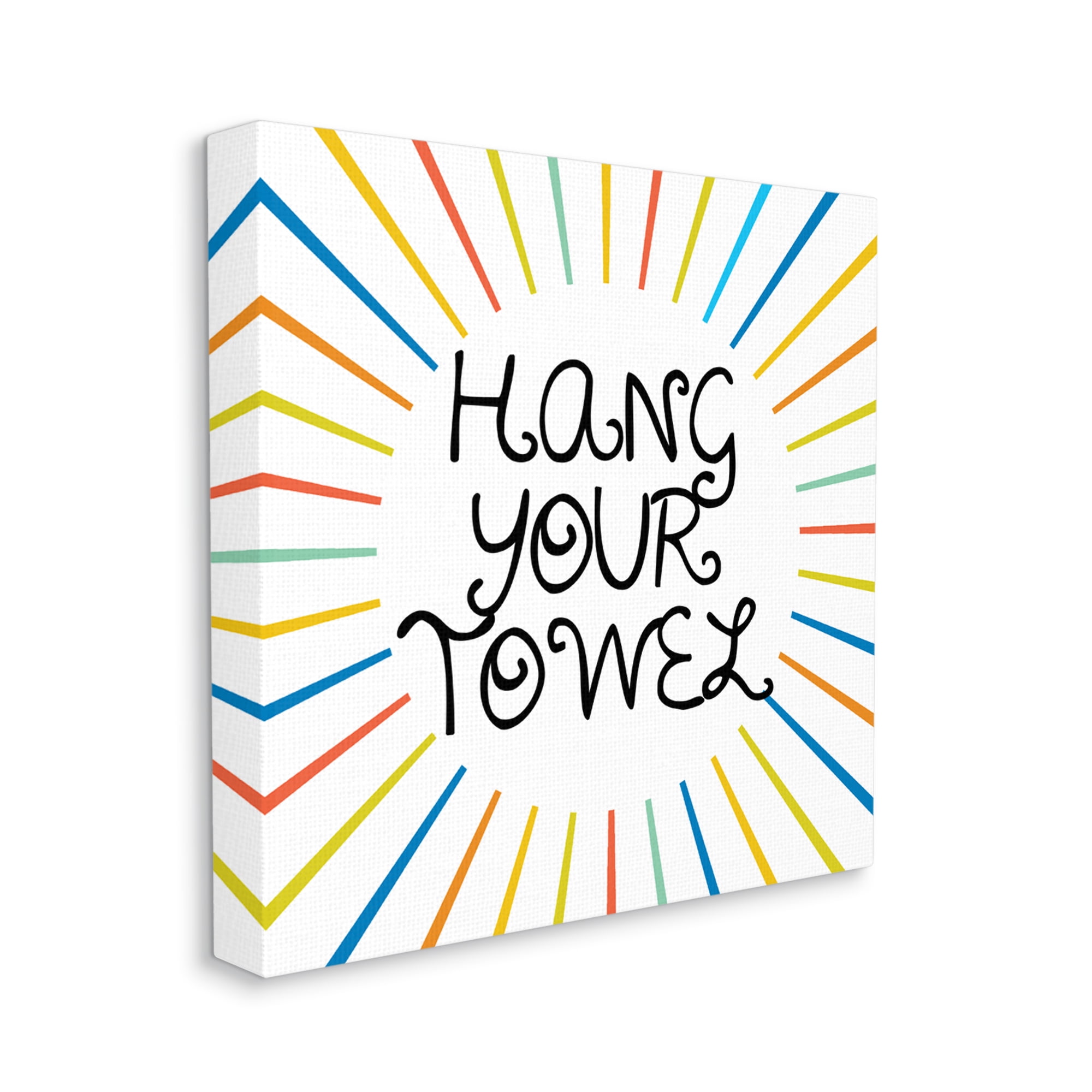 Stupell Industries Kids' Hang Your Towel Bathroom Rules Rainbow Stripes Typography Painting Gallery Wrapped Canvas Print Wall Art, 30 x 30