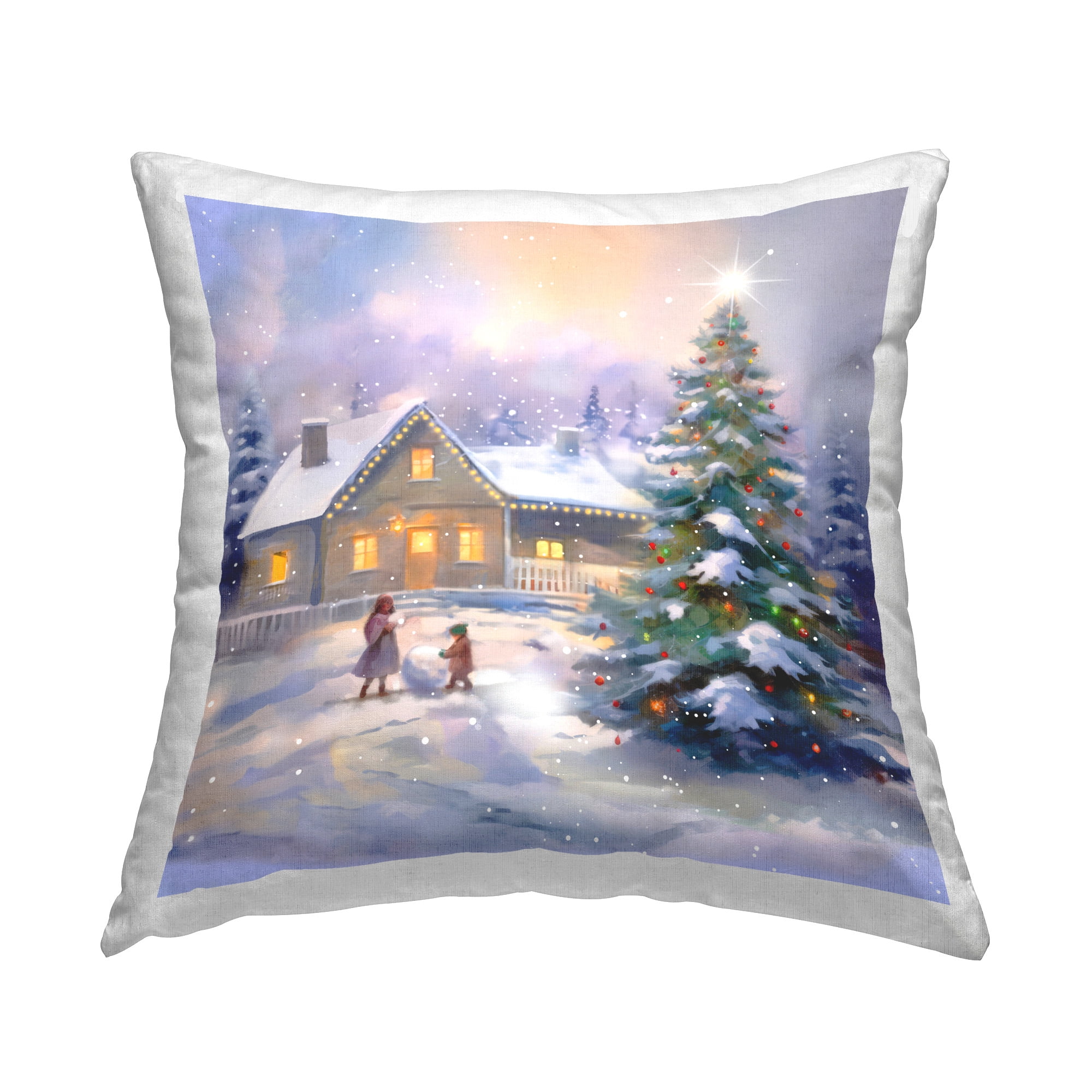 Stupell Industries Kids Making Snowman Decorative Printed Throw Pillow Design by Enrico McGarrigle