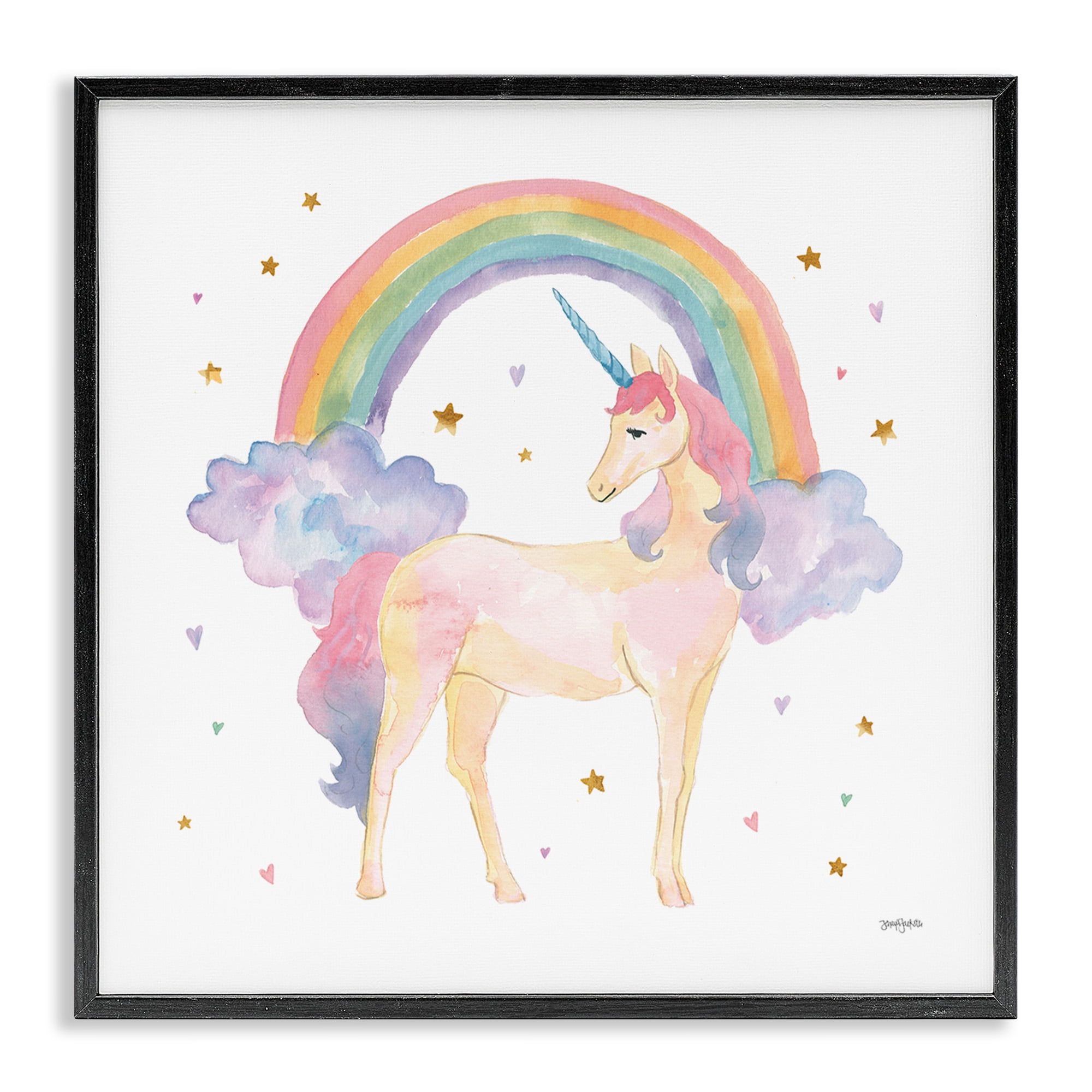 Stupell Industries Kids Nursery Unicorn Watercolor Art for Kids Painting Black Framed Art Print Wall Art, 17 x 17