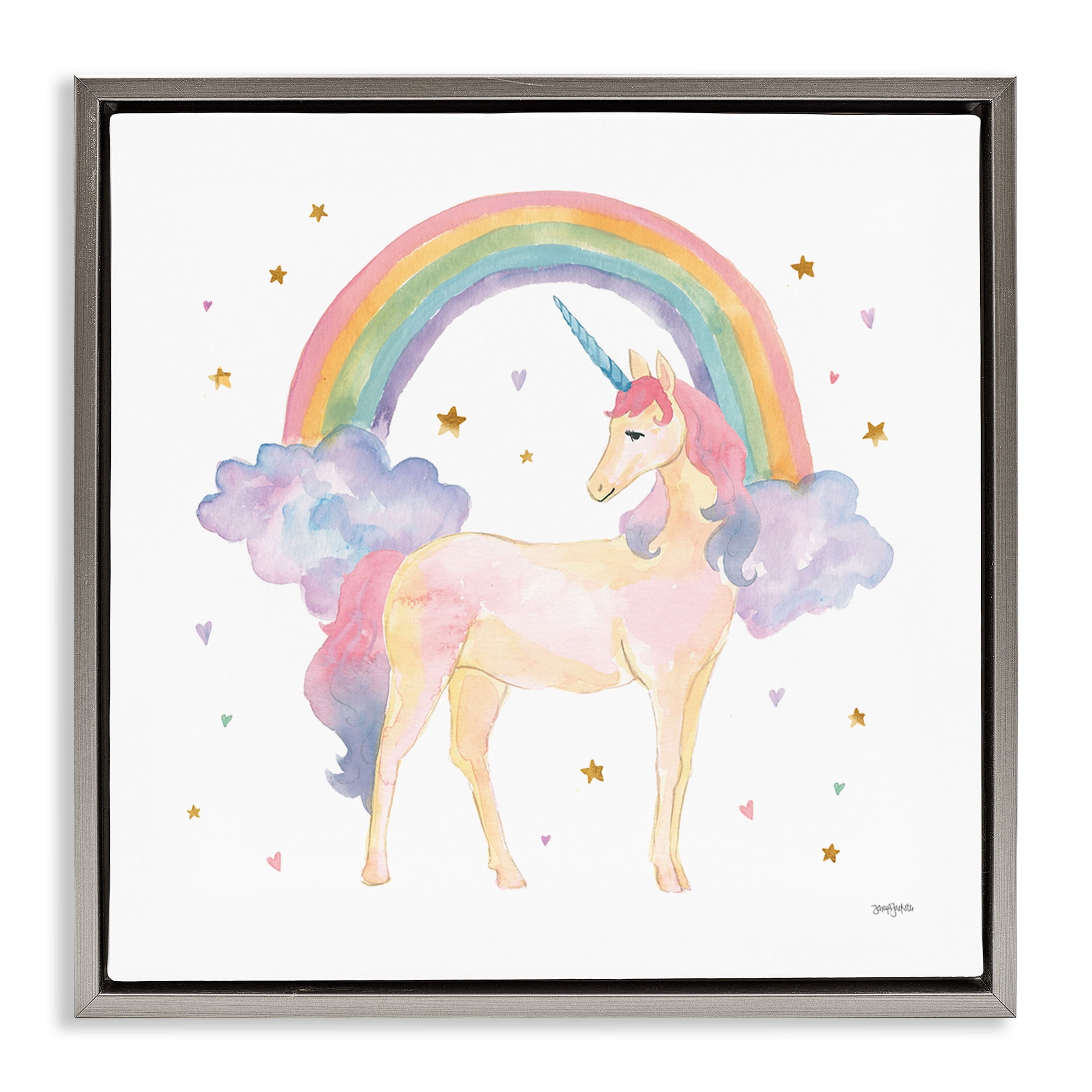 Stupell Industries Kids Nursery Unicorn Watercolor Art for Kids Painting Gray Floater Framed Canvas Art Print Wall Art, 25 x 25
