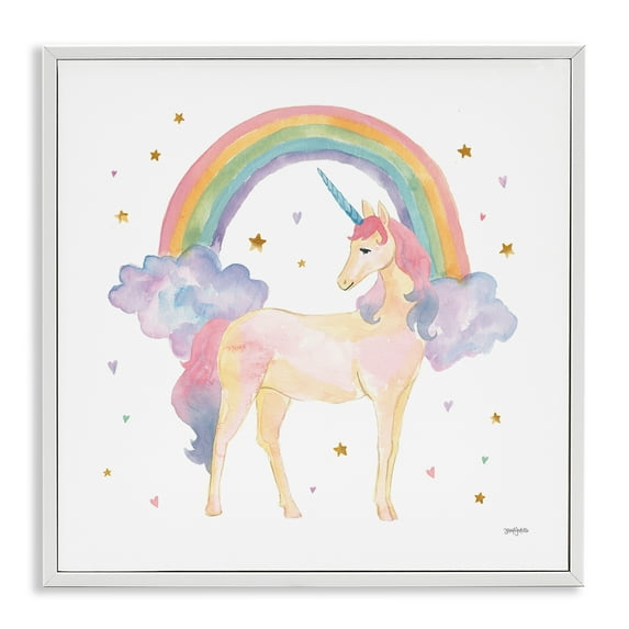 Stupell Industries Kids Nursery Unicorn Watercolor Art for Kids Painting White Framed Art Print Wall Art, 12 x 12