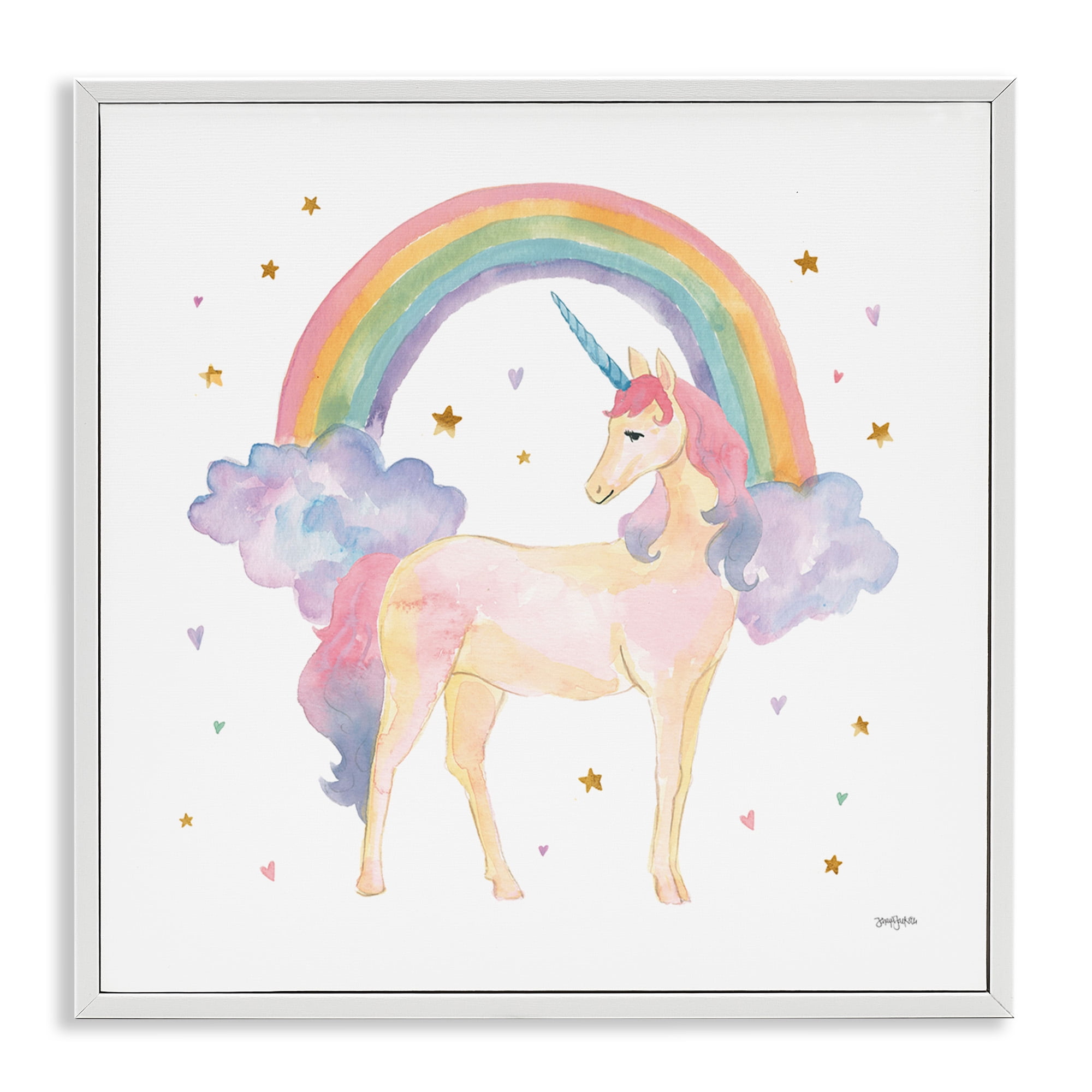 Stupell Industries Kids Nursery Unicorn Watercolor Art for Kids Painting White Framed Art Print Wall Art, 17 x 17