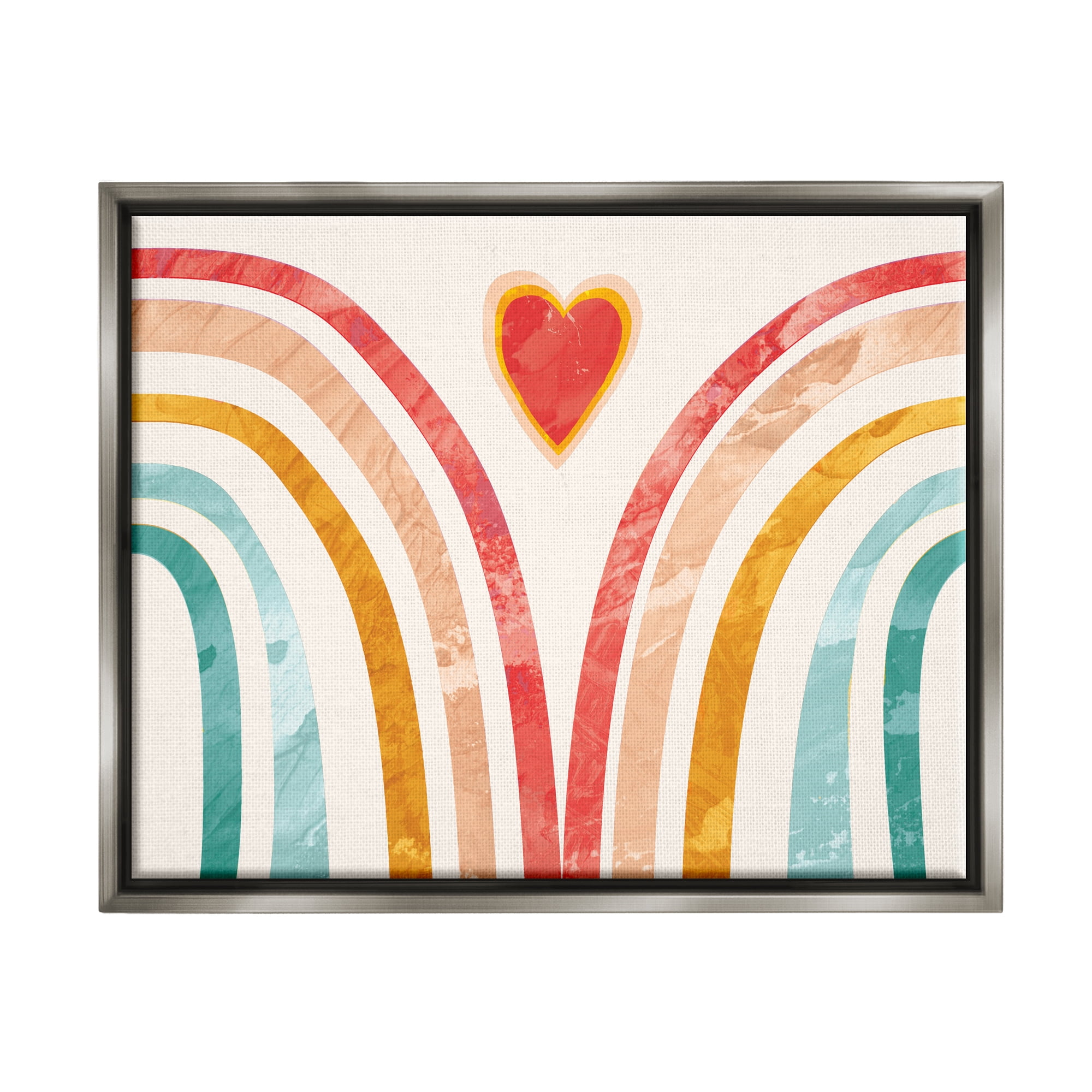 Stupell Industries Kids Paper Collage Rainbow Heart Design Luster Gray Framed Floating Canvas Wall Art, 16x20, by Daphne Polselli