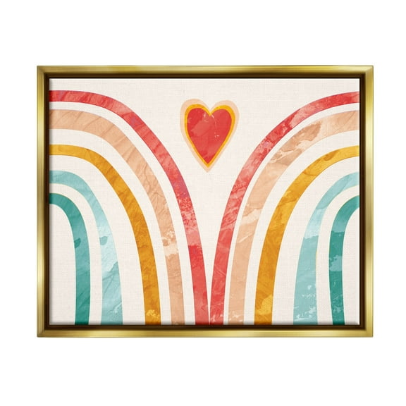 Stupell Industries Kids Paper Collage Rainbow Heart Design Metallic Gold Framed Floating Canvas Wall Art, 16x20, by Daphne Polselli
