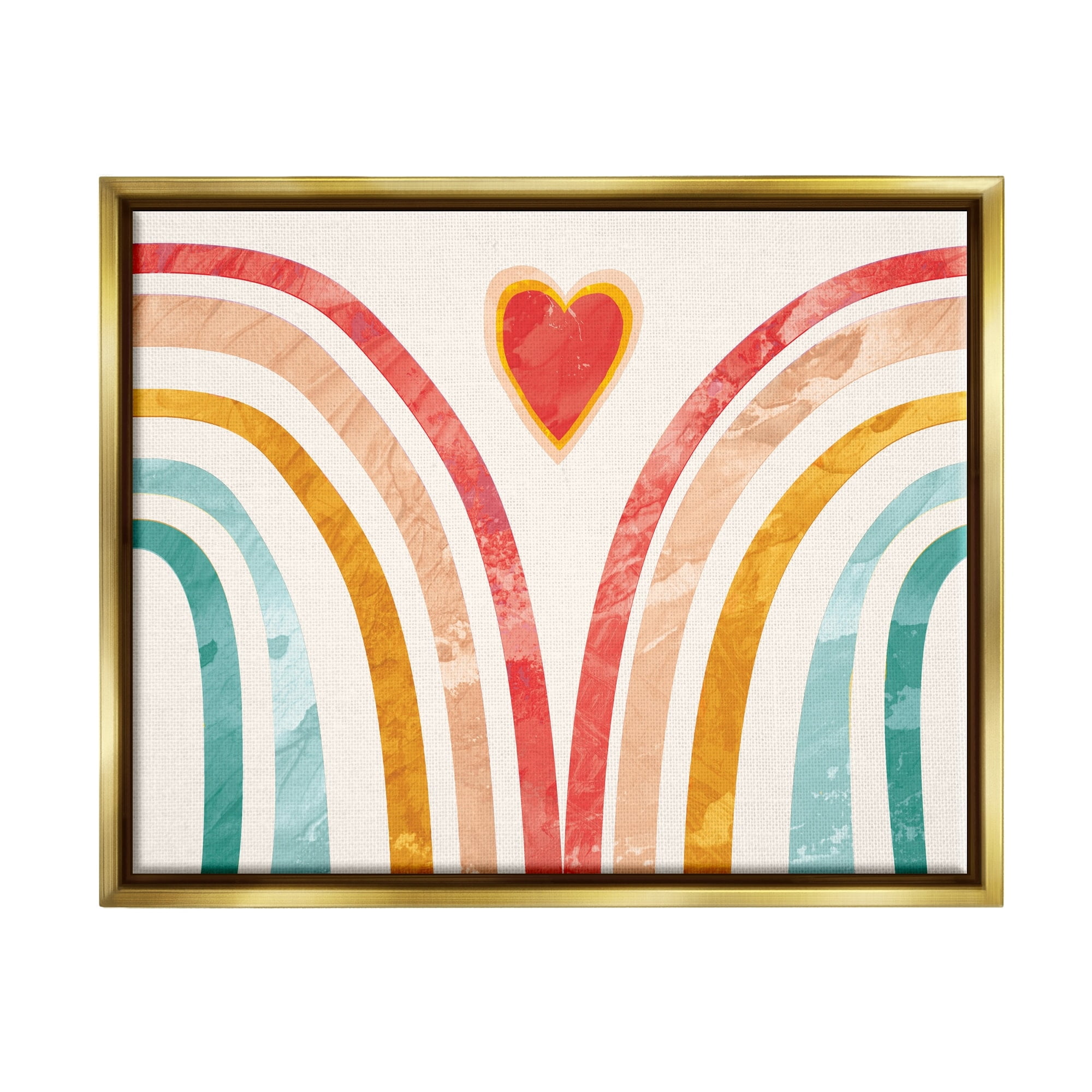 Stupell Industries Kids Paper Collage Rainbow Heart Design Metallic Gold Framed Floating Canvas Wall Art, 24x30, by Daphne Polselli