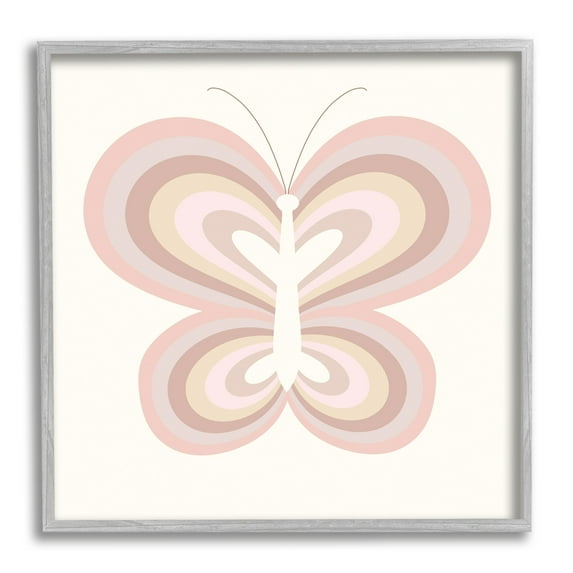 Stupell Industries Kids' Pink Butterfly Illustration Striped Rainbow Wings Graphic Art Gray Framed Art Print Wall Art, 12x12, by Daphne Polselli