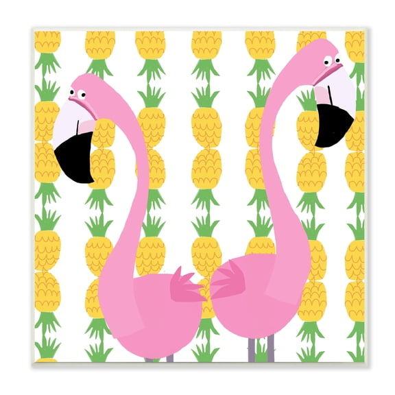 Stupell Industries Kids' Pink Flamingo Pair Pineapple Stripe Pattern, 12 x 12,Design by Carla Daly