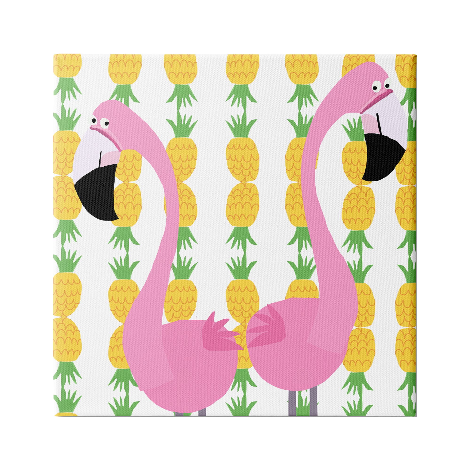 Kids' Pink Flamingo and Pineapple Stripe Canvas Wall Art, 36 x 36