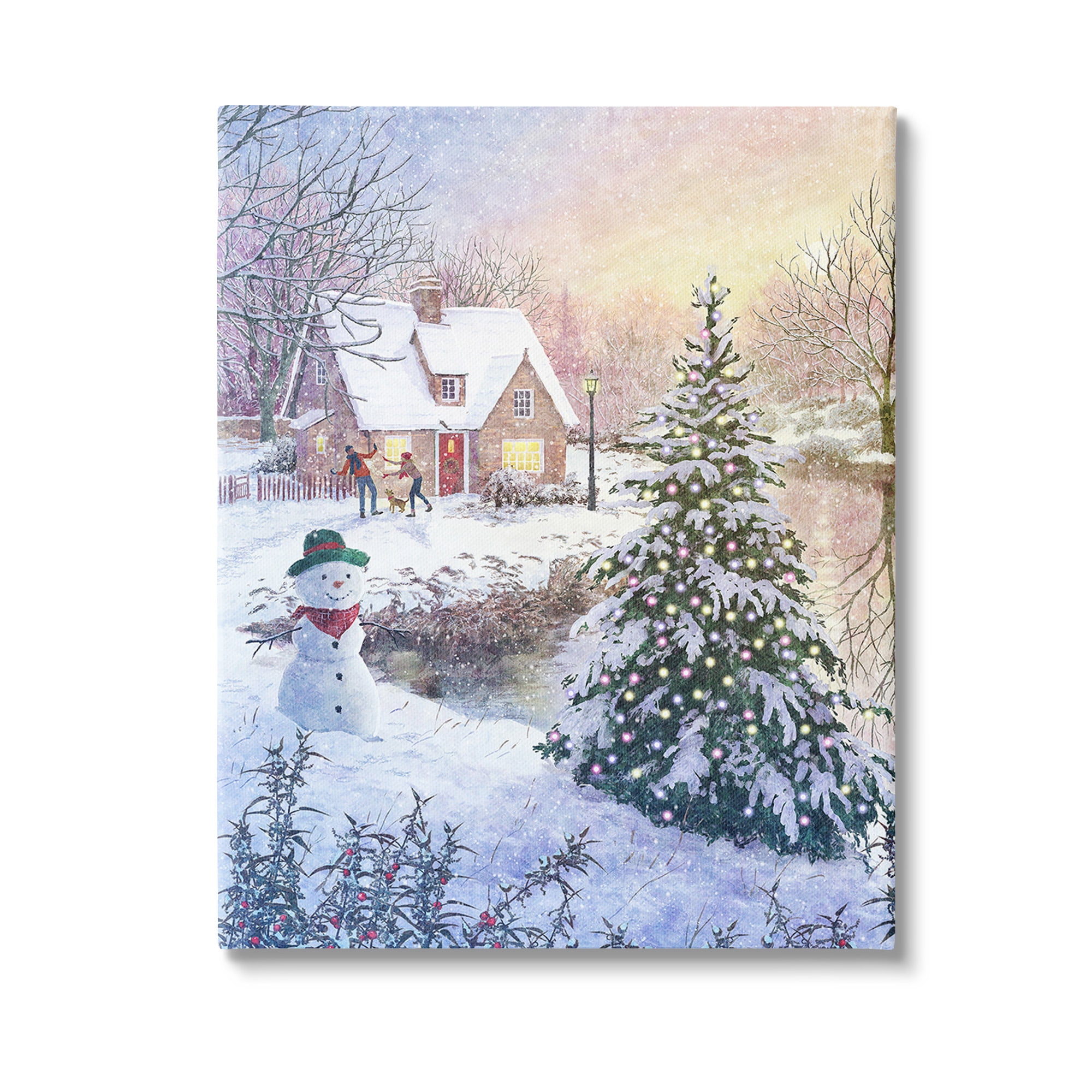Stupell Industries Kids Playing in Snow Holiday Painting Gallery Wrapped Canvas Art Print Wall Art, 16 x 20