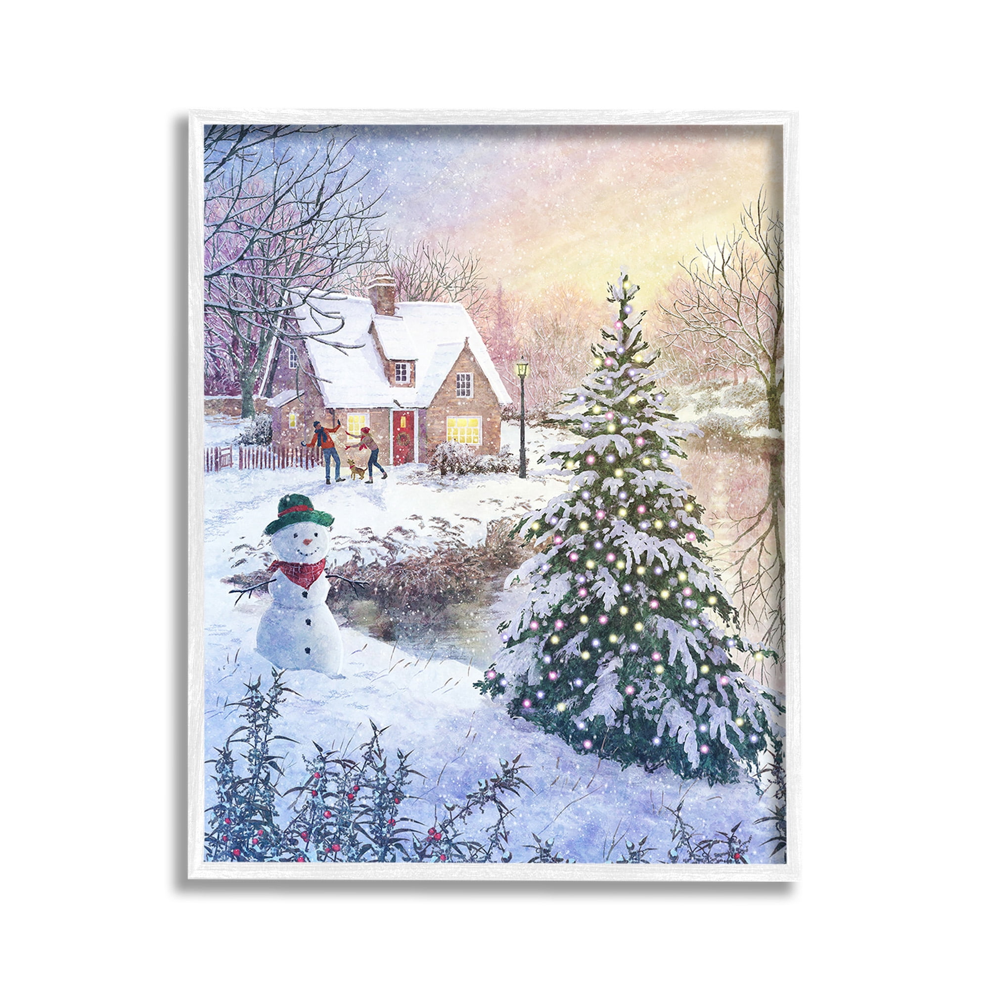 Stupell Industries Kids Playing in Snow Holiday Painting White Framed Art Print Wall Art, 11 x 14