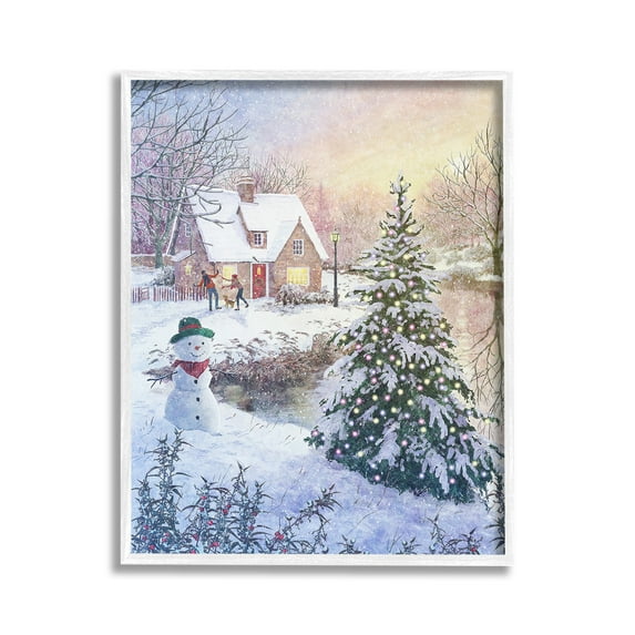 Stupell Industries Kids Playing in Snow Holiday Painting White Framed Art Print Wall Art, 24 x 30