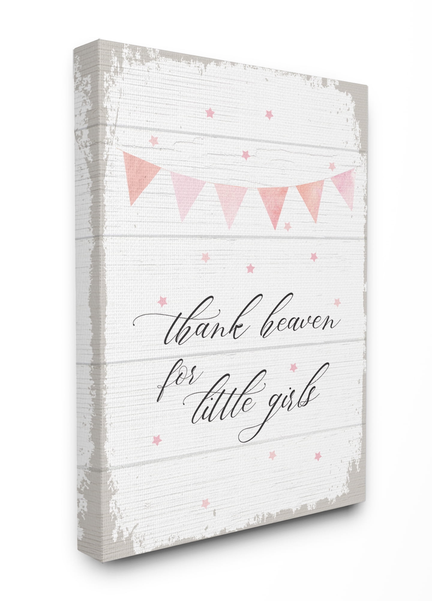 Stupell Industries The Kids Room By Stupell Pink Bunting Thank Heaven for Little Girls Planked Look Canvas Wall Art, 16 x 20
