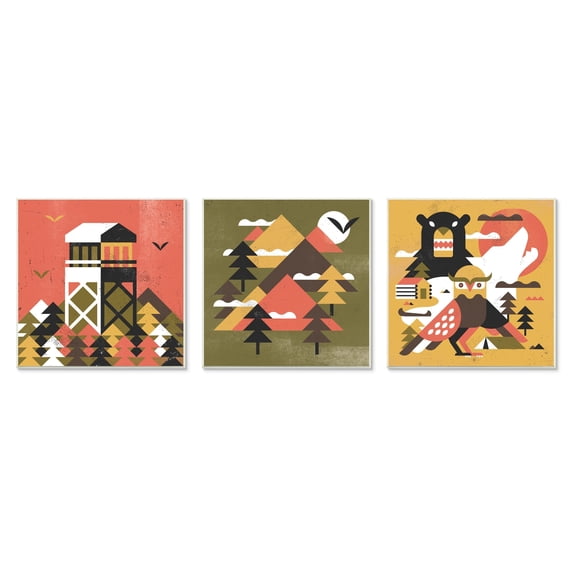 Stupell Industries Kids' Rustic Forest Animal Camp Adventure Geometric Shapes, 12 x 12, Design by Robert John Paterson