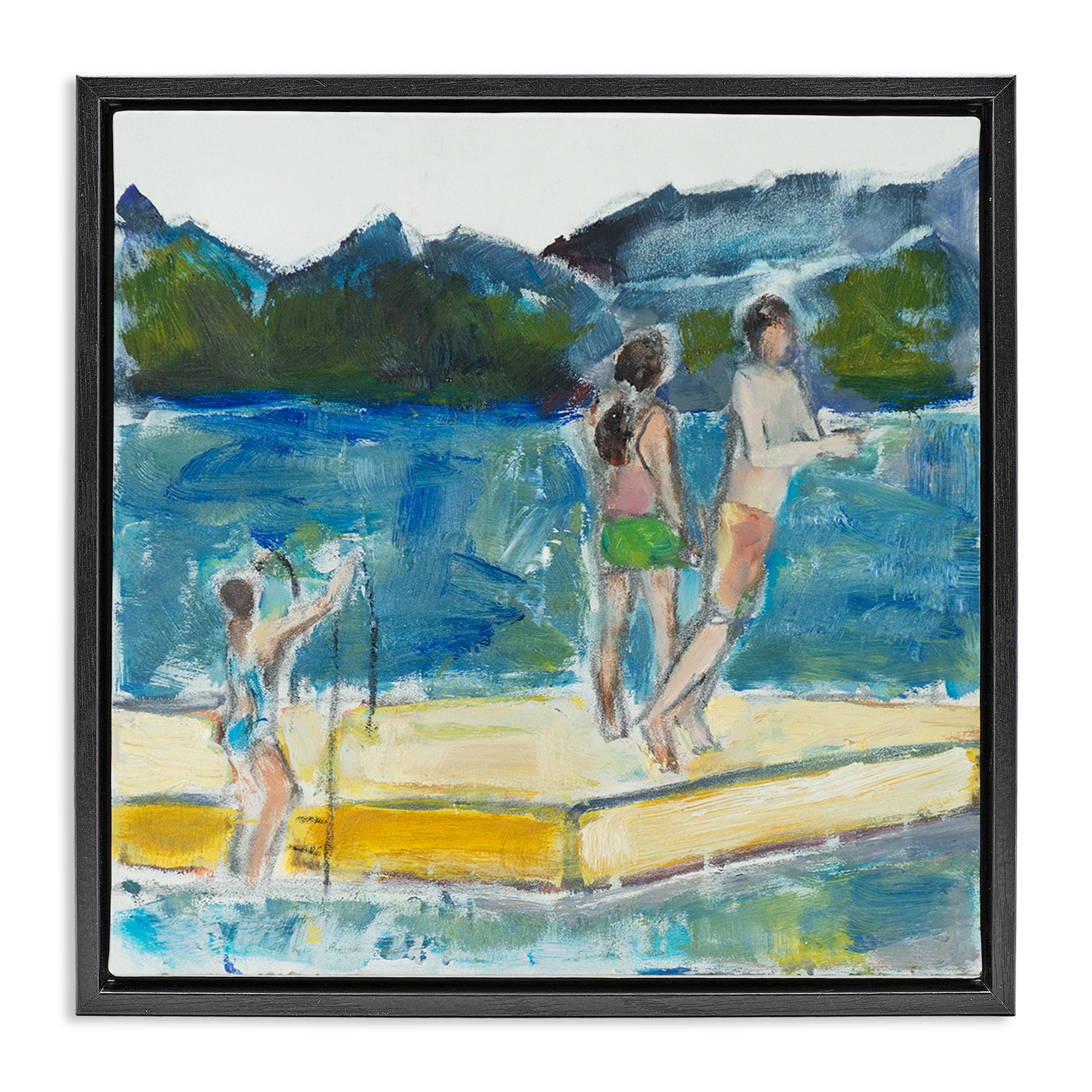 Stupell Industries Kids on Swimming Dock Abstract Sports Painting Black Floater Framed Canvas Art Print Wall Art, 25 x 25
