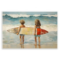 Stupell Industries Kids with Surf Waves People Painting Unframed Art Print Wall Art, 15 x 10