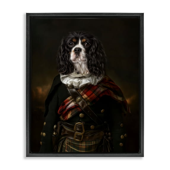 Stupell Industries Kilted Companion Dog Black Framed Floater Canvas Wall Art design by Kelley Parker, 21 x 17