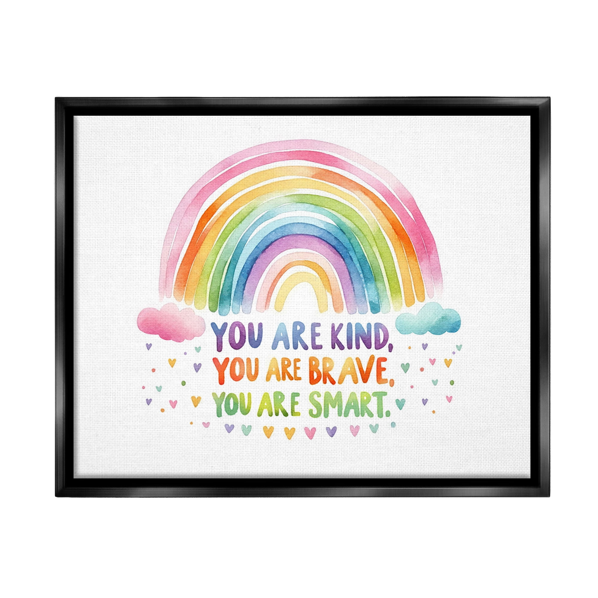 Stupell Industries Kind Brave Smart Rainbow Inspirational Painting Black Floater Framed Canvas Art Print Wall Art, 31 x 25