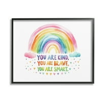 Stupell Industries Kind Brave Smart Rainbow Inspirational Painting Black Framed Art Print Wall Art, 14 x 11