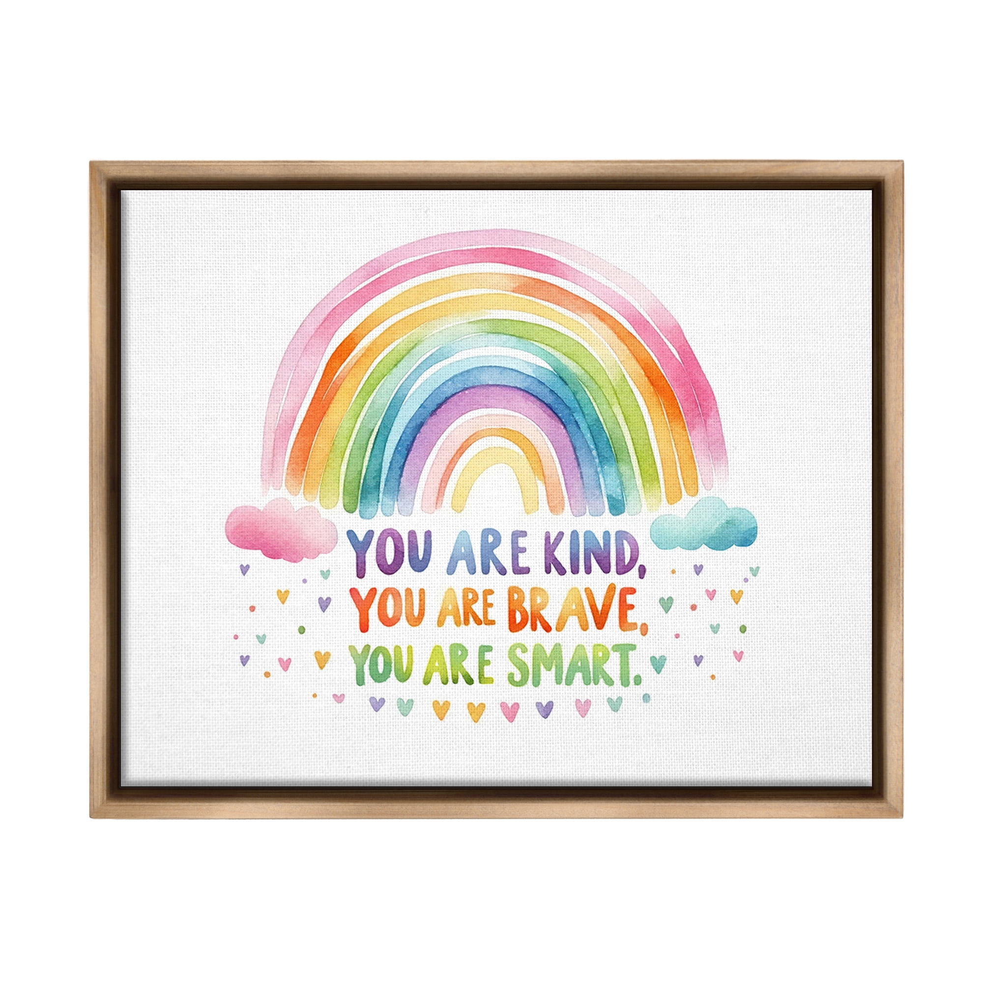 Stupell Industries Kind Brave Smart Rainbow Inspirational Painting Brown Floater Framed Canvas Art Print Wall Art, 21 x 17