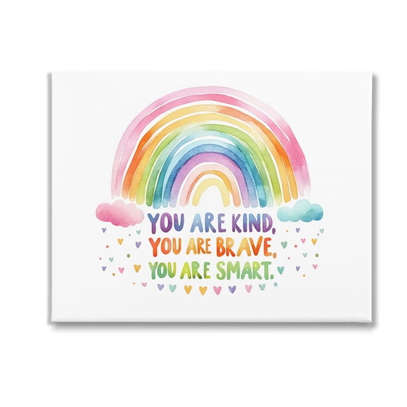 Stupell Industries Kind Brave Smart Rainbow Inspirational Painting Gallery Wrapped Canvas Art Print Wall Art, 30 x 24