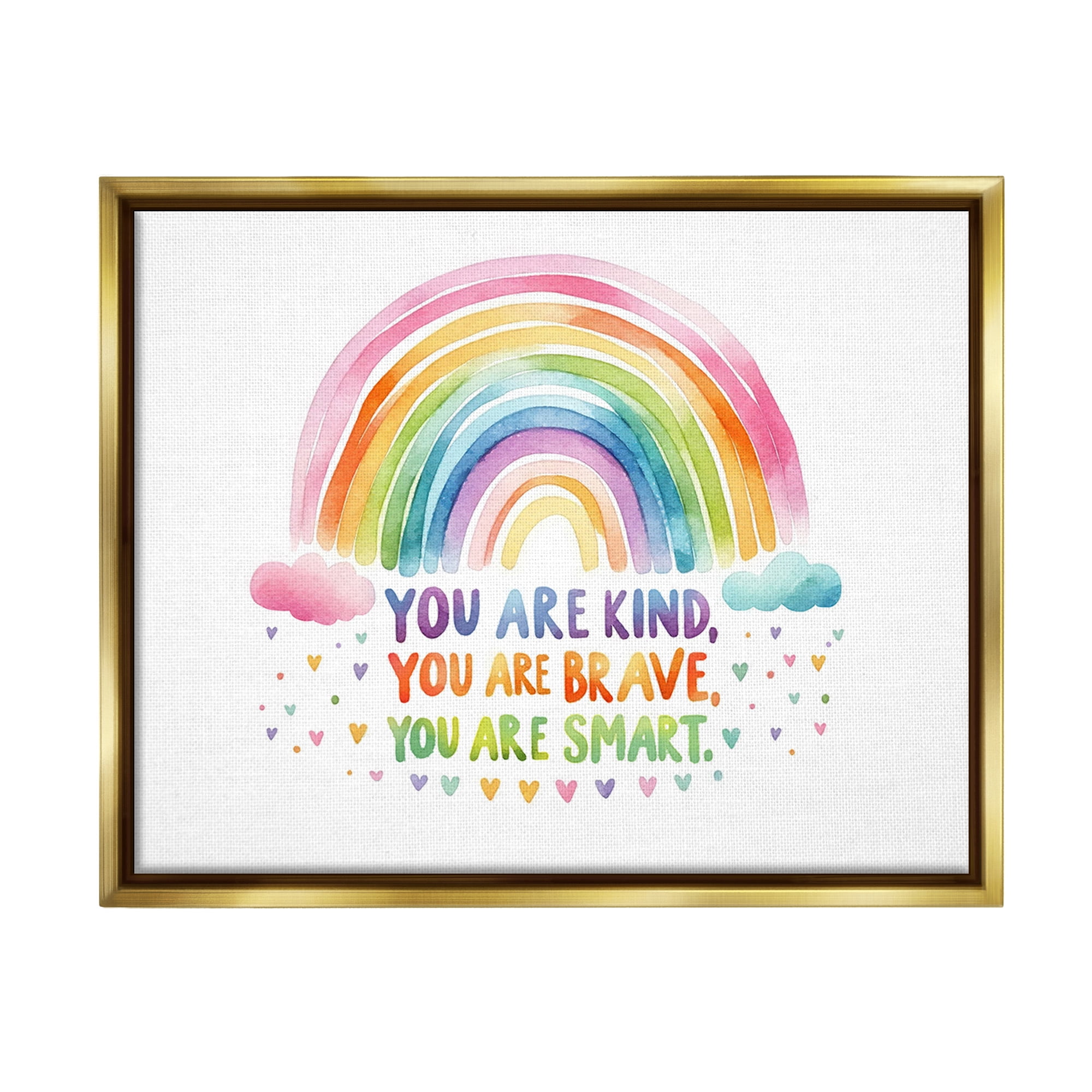 Stupell Industries Kind Brave Smart Rainbow Inspirational Painting Gold Floater Framed Canvas Art Print Wall Art, 21 x 17