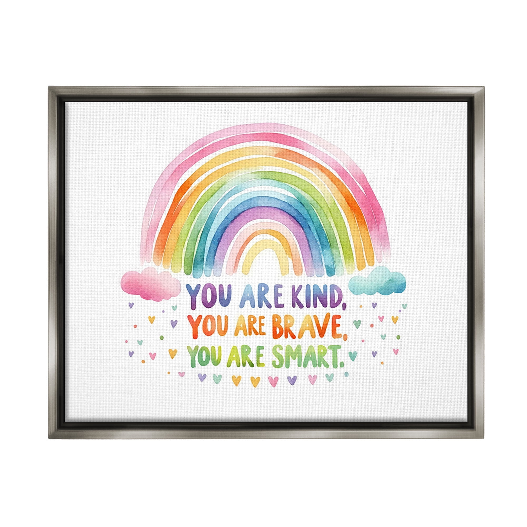Stupell Industries Kind Brave Smart Rainbow Inspirational Painting Gray Floater Framed Canvas Art Print Wall Art, 21 x 17