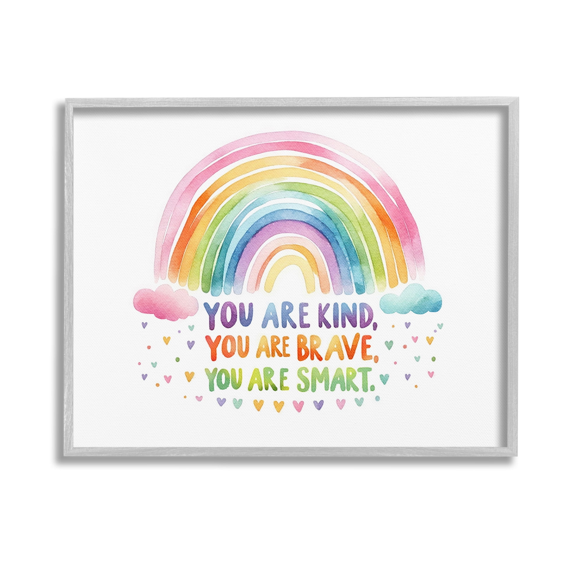 Stupell Industries Kind Brave Smart Rainbow Inspirational Painting Gray Framed Art Print Wall Art, 14 x 11
