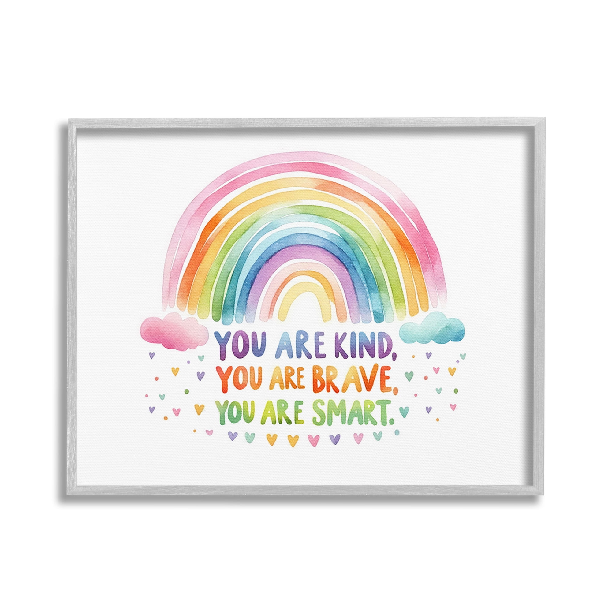 Stupell Industries Kind Brave Smart Rainbow Inspirational Painting Gray Framed Art Print Wall Art, 30 x 24