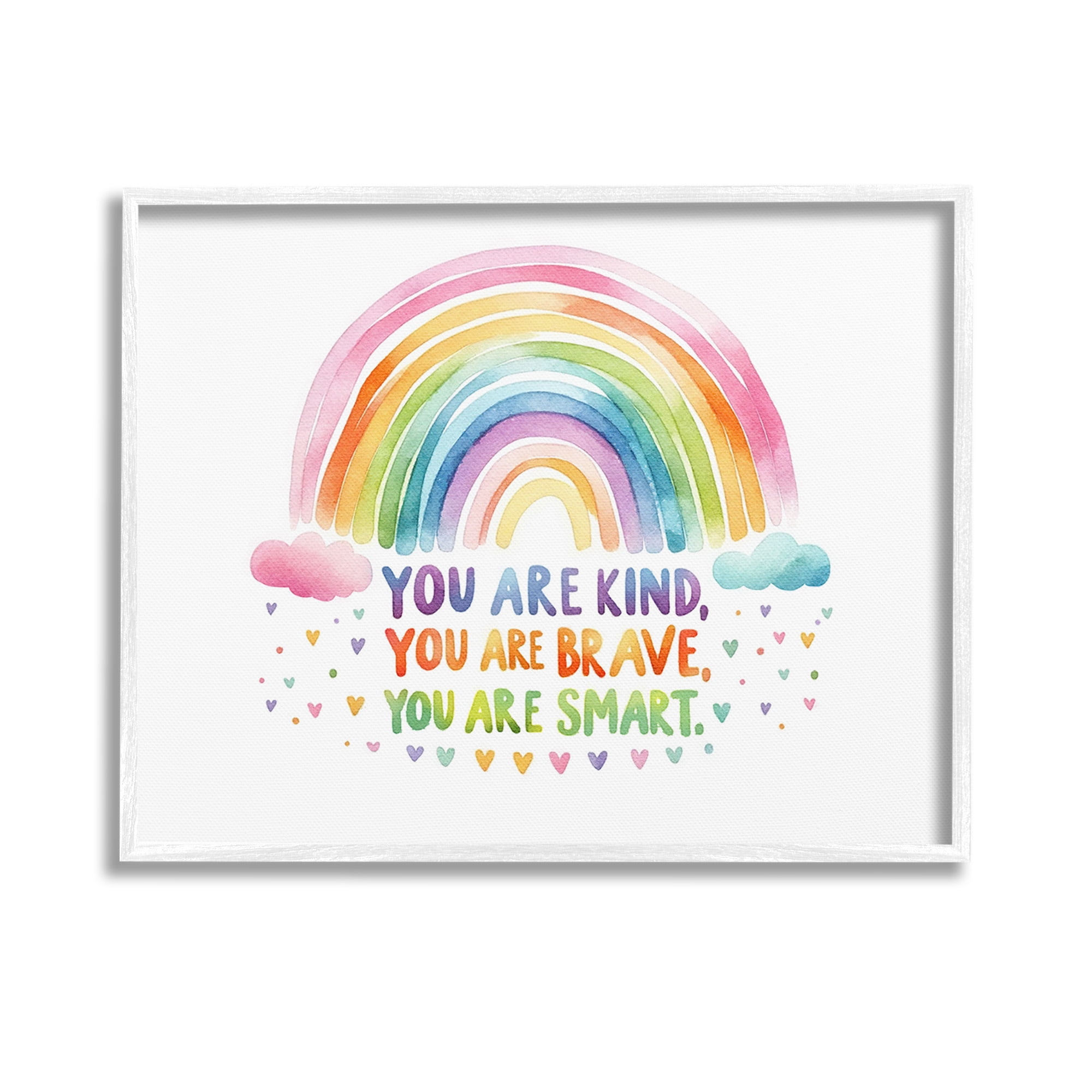 Stupell Industries Kind Brave Smart Rainbow Inspirational Painting White Framed Art Print Wall Art, 14 x 11