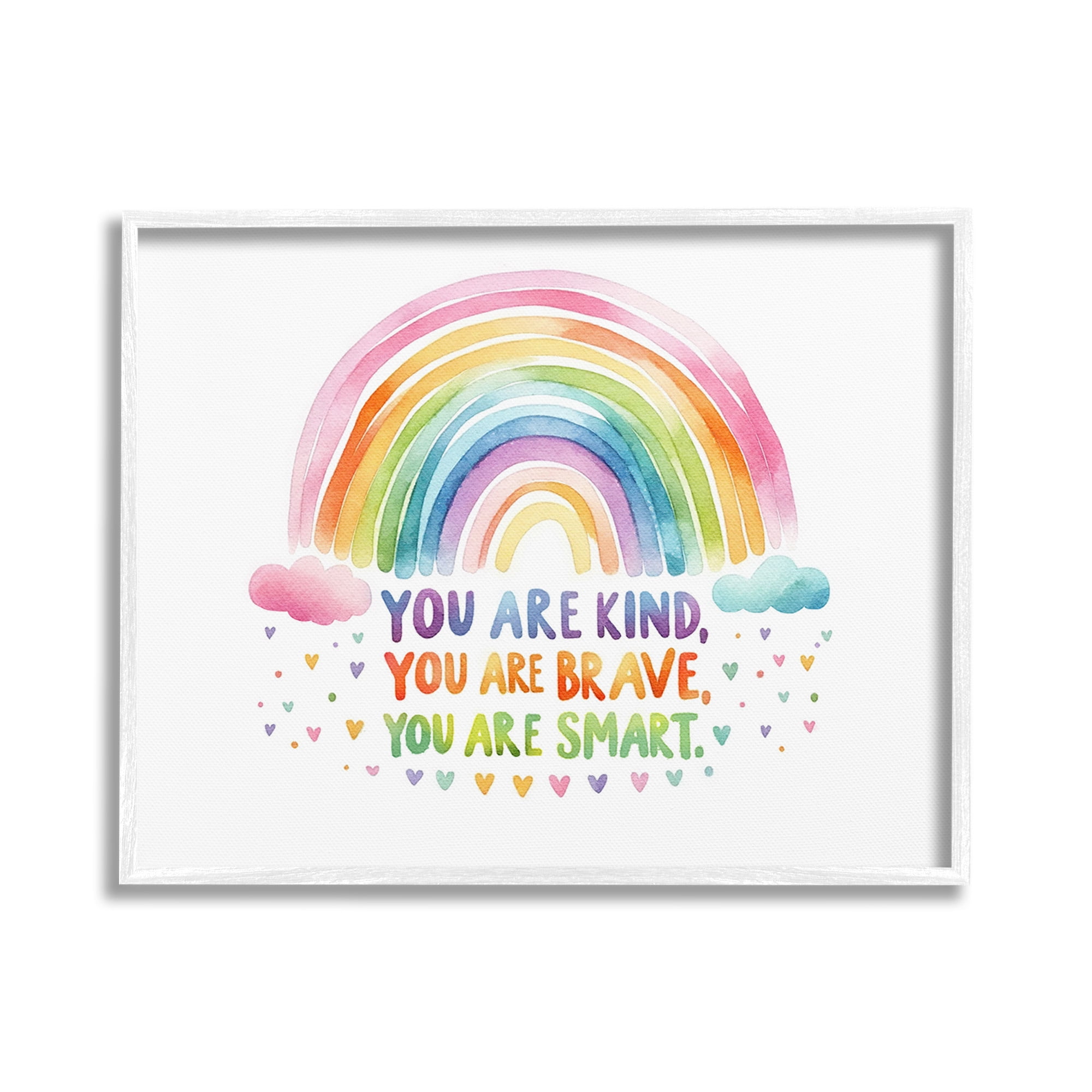 Stupell Industries Kind Brave Smart Rainbow Inspirational Painting White Framed Art Print Wall Art, 30 x 24