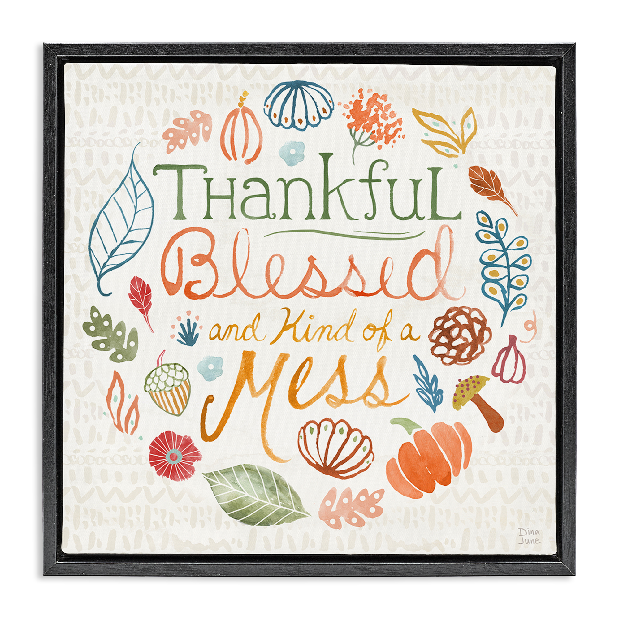 Stupell Industries Kind Of A Mess Autumnal Holiday Painting Black Floater Framed Canvas Art Prints Wall Art, 18 x 18