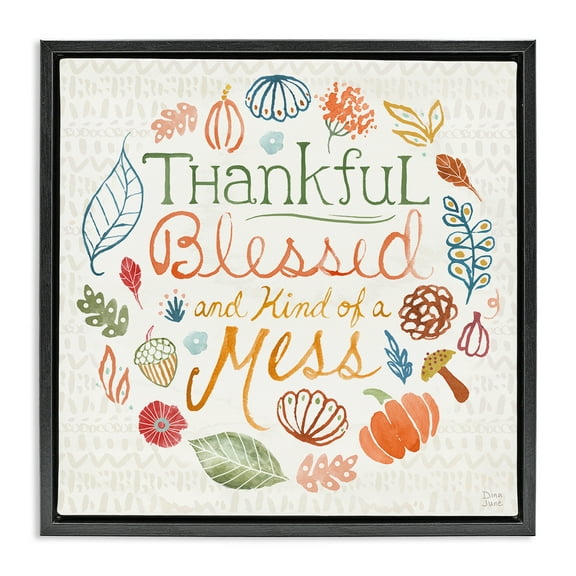 Stupell Industries Kind Of A Mess Autumnal Holiday Painting Black Floater Framed Canvas Art Prints Wall Art, 18 x 18