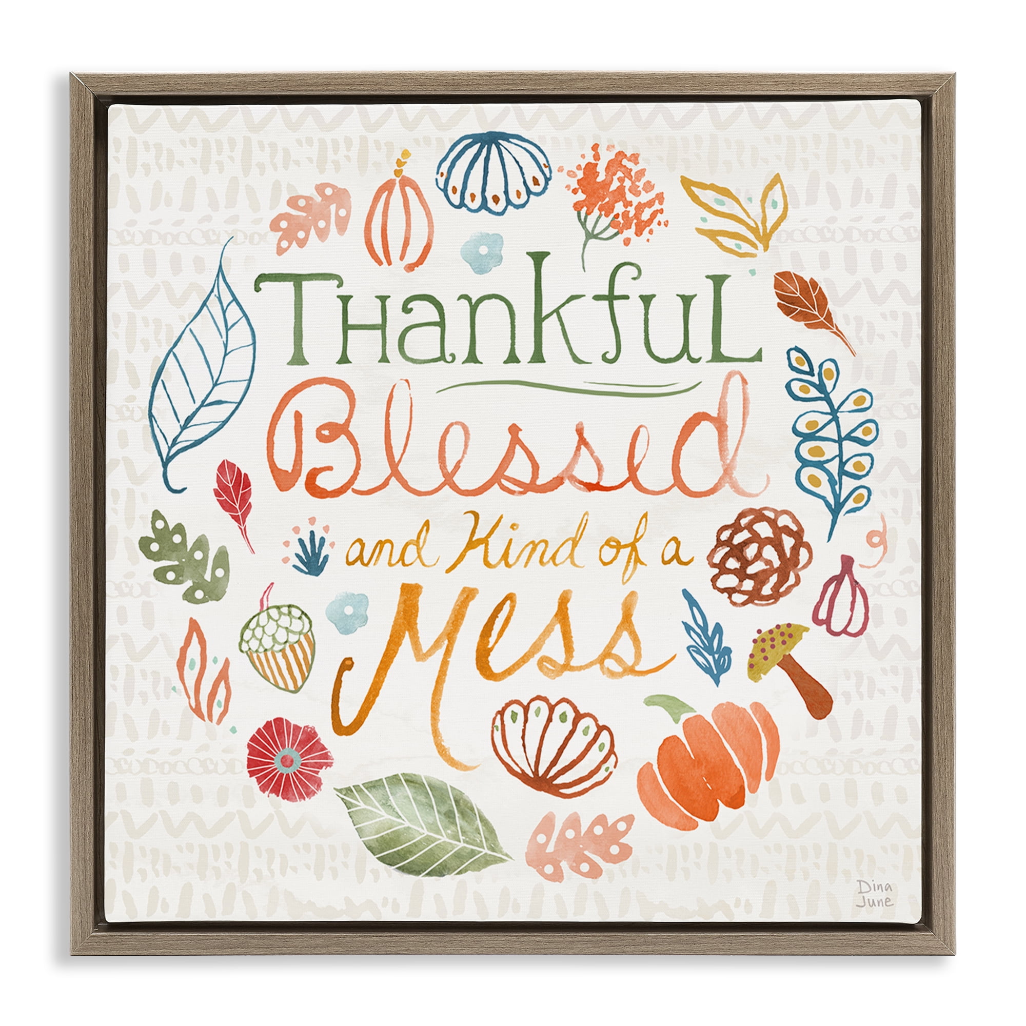 Stupell Industries Kind Of A Mess Autumnal Holiday Painting Brown Floater Framed Canvas Art Prints Wall Art, 25 x 25
