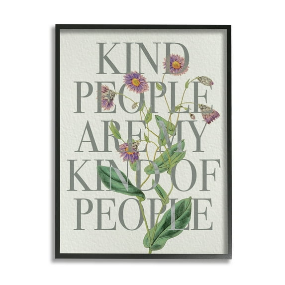 Stupell Industries Kind People Are My People Phrase Purple Wild Flowers Inspirational Painting Black Framed Art Print Wall Art, 11 x 14