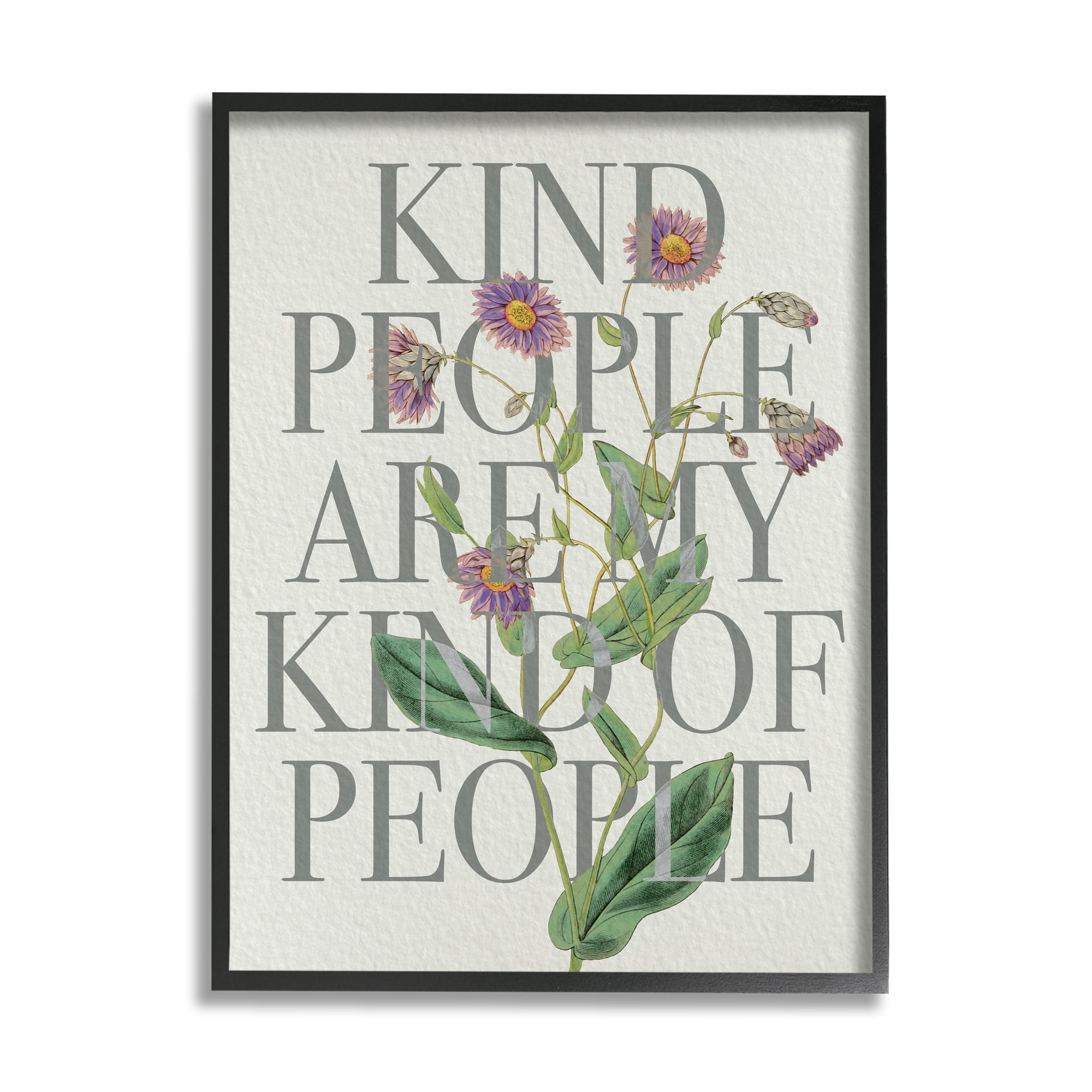 Stupell Industries Kind People Are My People Phrase Purple Wild Flowers Inspirational Painting Black Framed Art Print Wall Art, 16 x 20